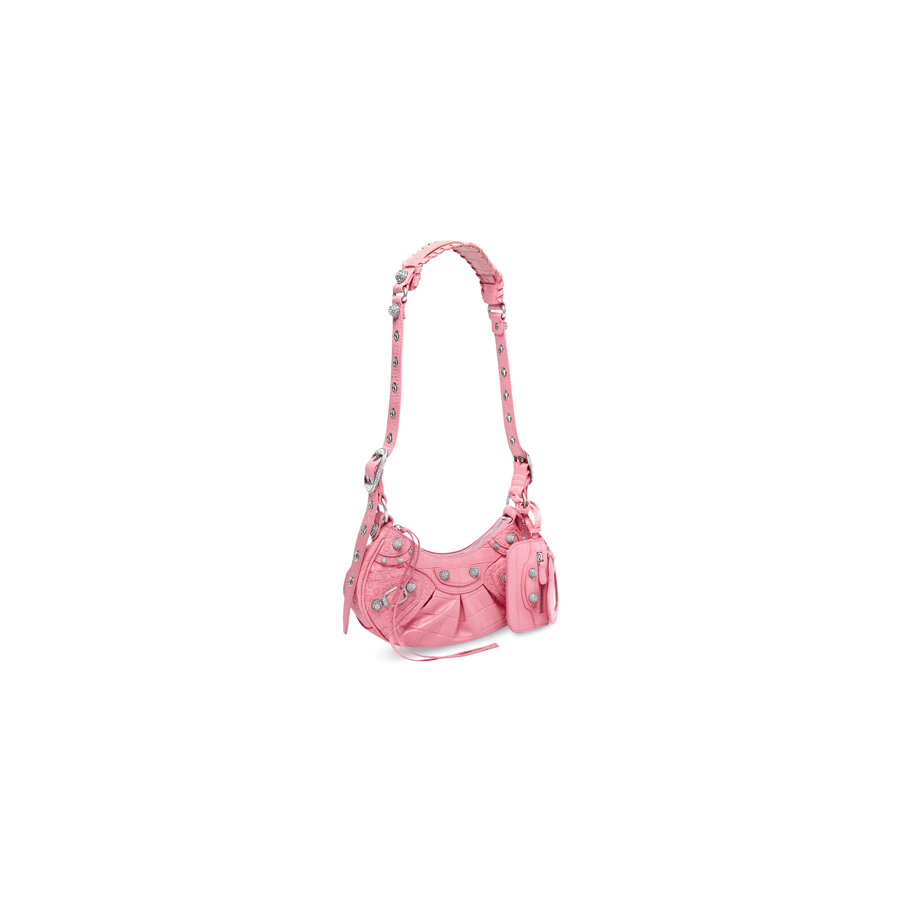 WOMEN'S LE CAGOLE XS SHOULDER BAG CROCODILE EMBOSSED WITH RHINESTONES IN PINK - Replicaclubs