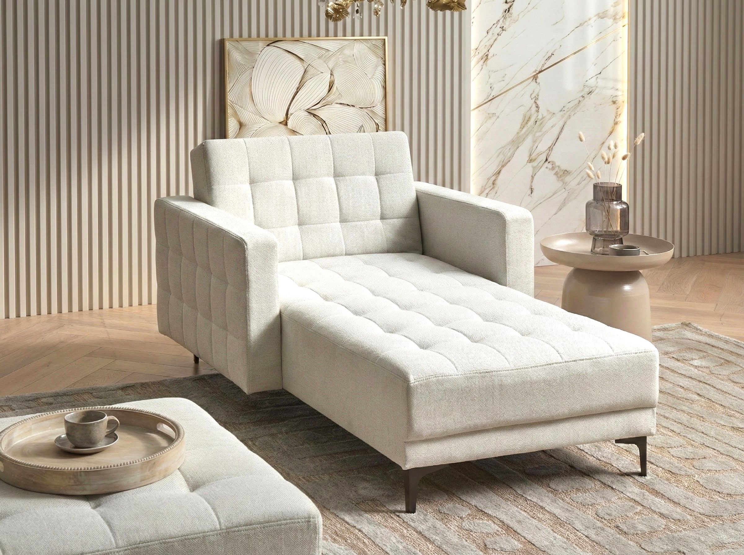 Chaise Longue ABERDEEN Fabric Off-White