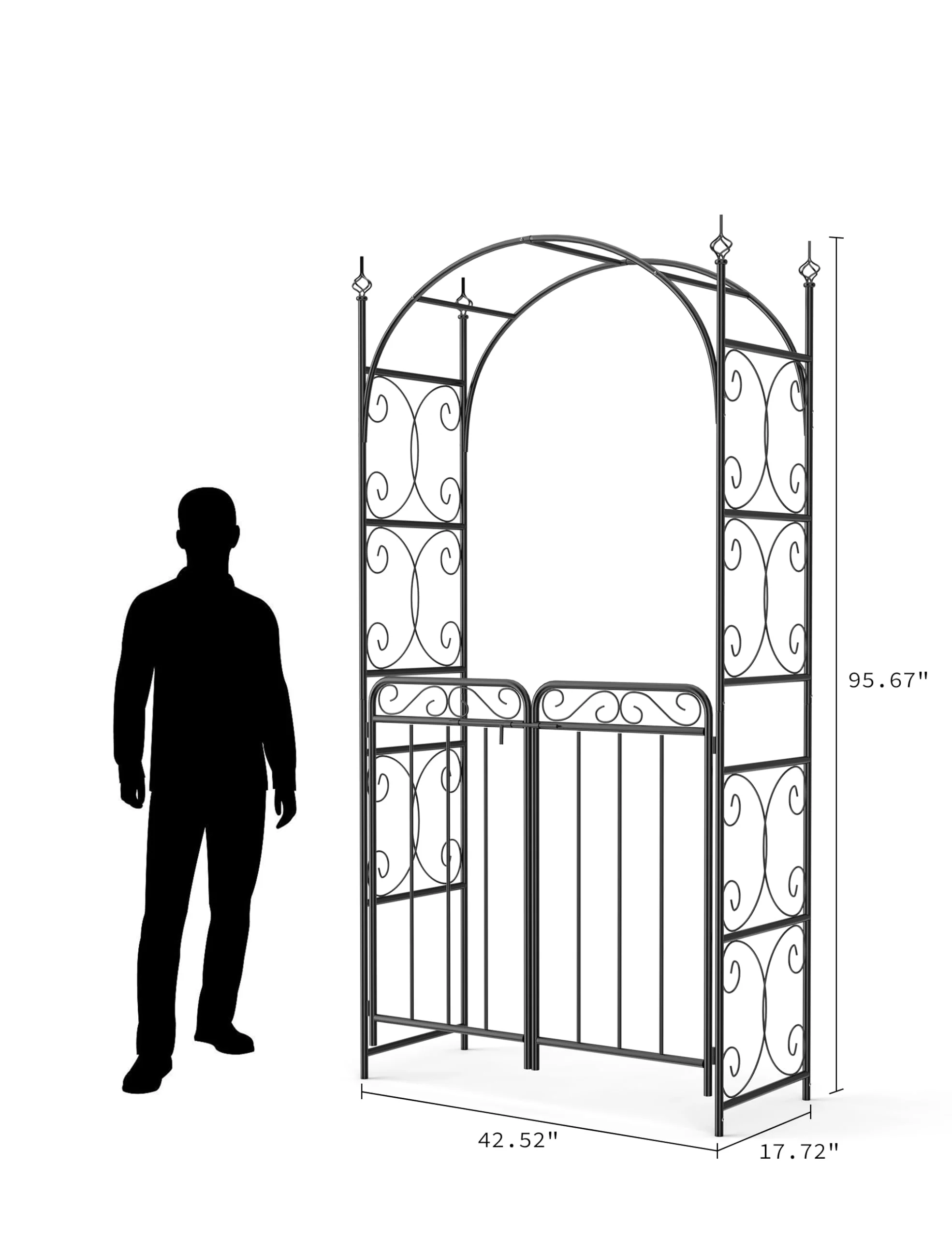 Kselythan 8FT Black Garden Arch with Gate,Heavy-Duty Metal Arbor for Wedding Decor,Garden Arbor Trellis for Climbing Plants,Sturdy Steel Archway for Climbing Roses & Vines,Perfect for Patio,Backyard