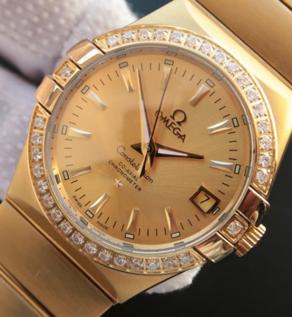 Replica Omega V6 Constellation YG Dial Diamonds Bezel YG Bracelet A2500 - Elite Watch Atelier