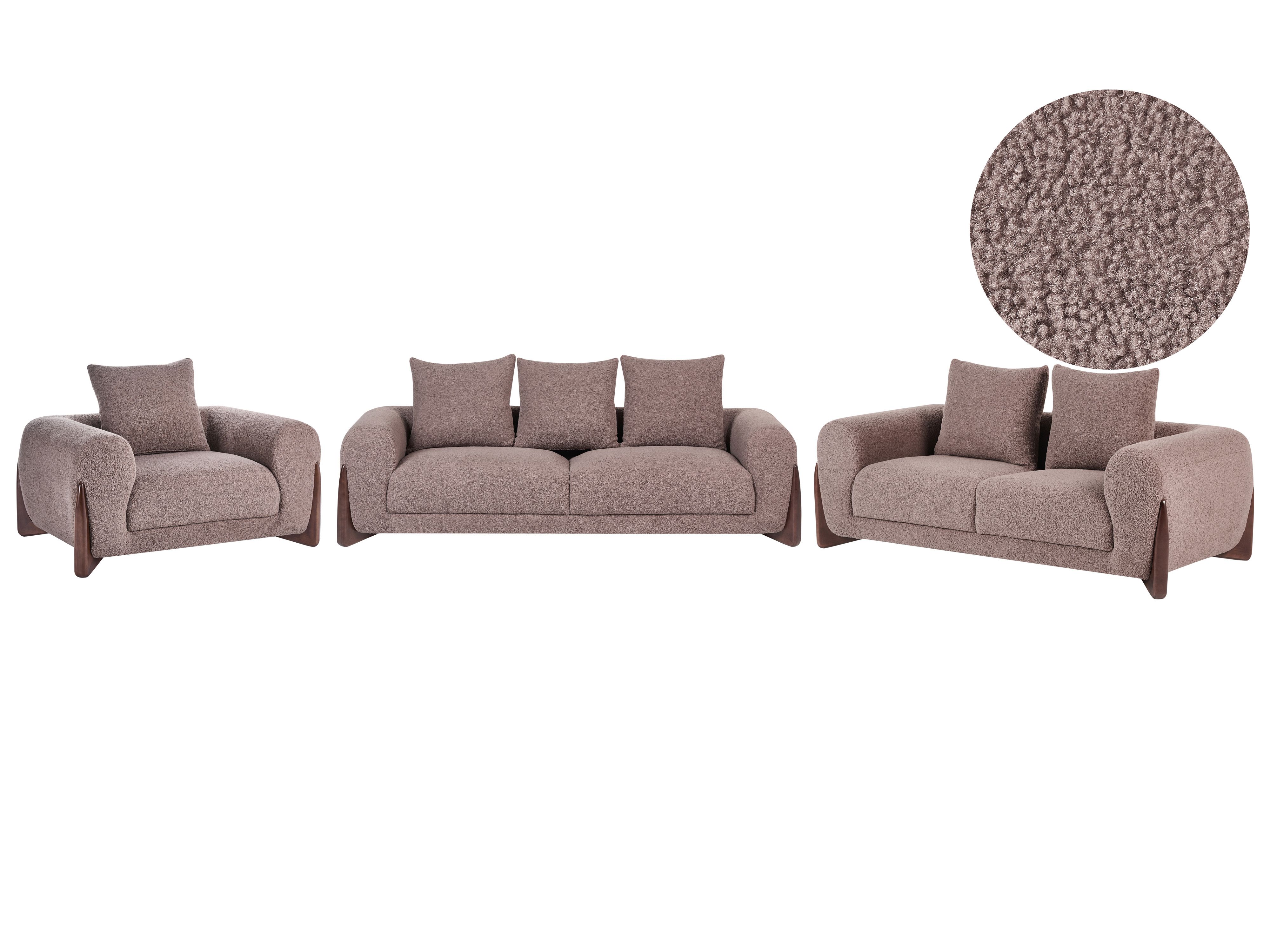 Living Room Set 6 Seater VINLIDEN Boucle Brown