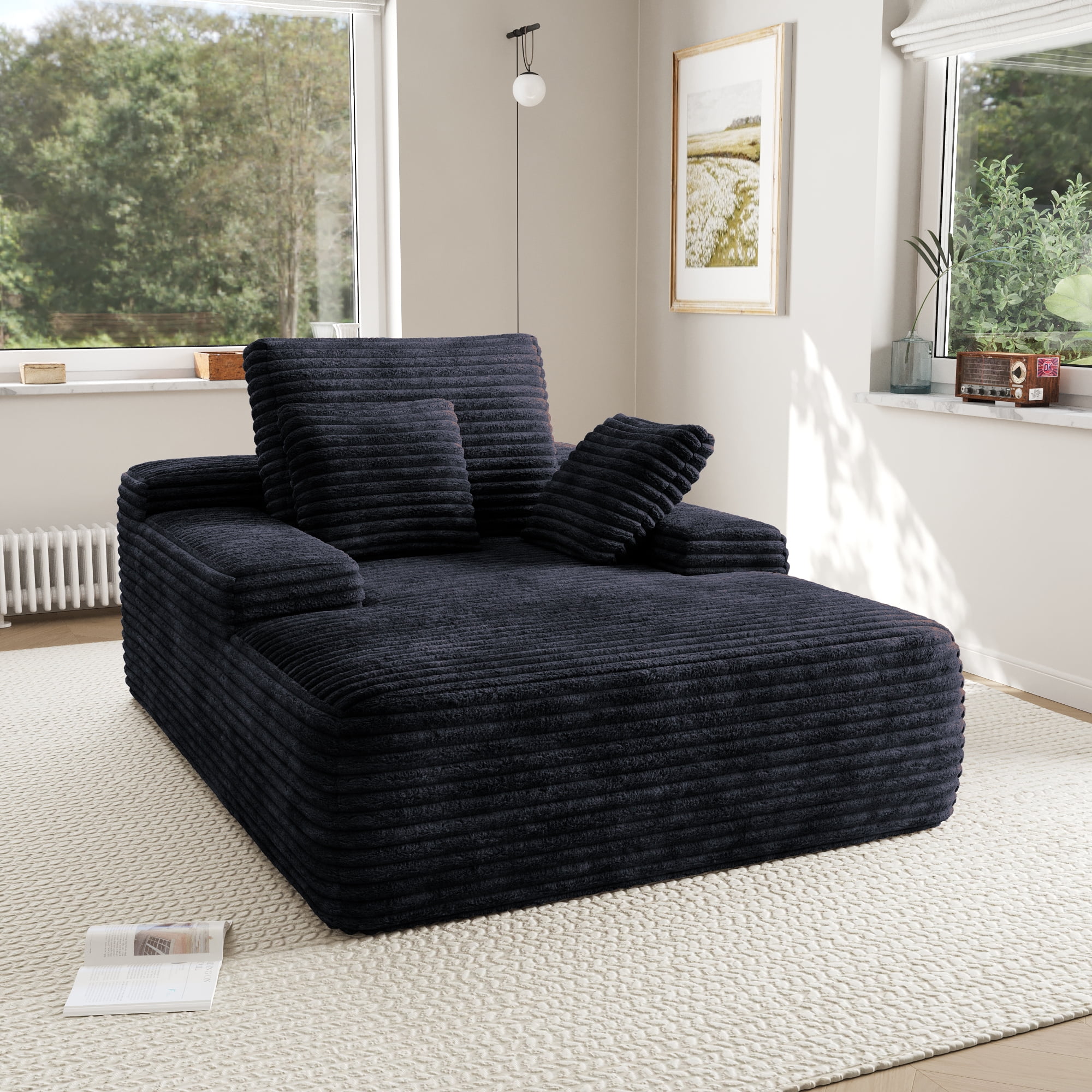 Sodrens Oversized Chaise Lounge Chair Indoor,Upholstered Sofa Bed with Throw Pillows and Armrests,Sleeper Chair for Living Room,Bedroom,Brown,Corduroy - Image 31