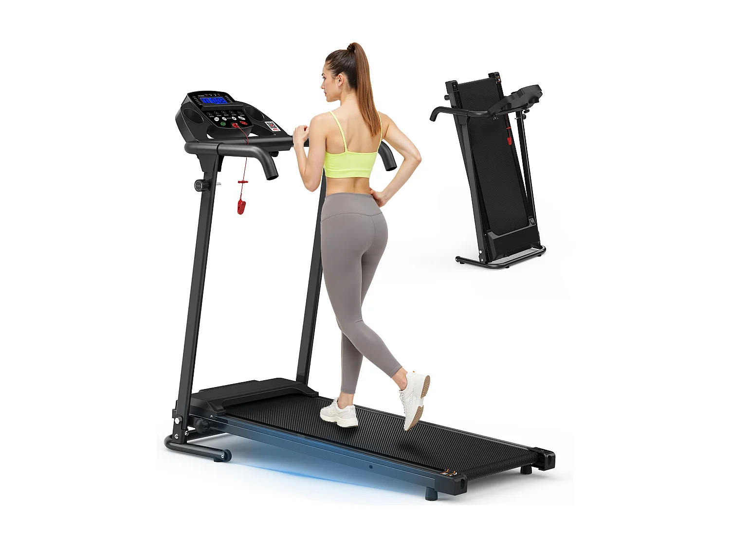 Tapis de course 2-en-1 pliable, avec 12 modes, LED et application, jusqu'à 12 km/h, 120 kg (121x63x107 cm)
