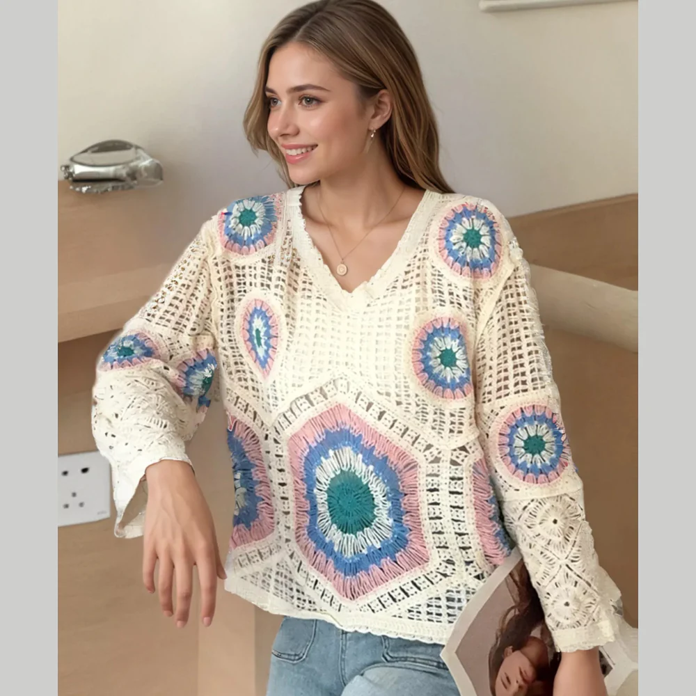 Crochet V-Neck Knit Cover Up - ZKZOOK