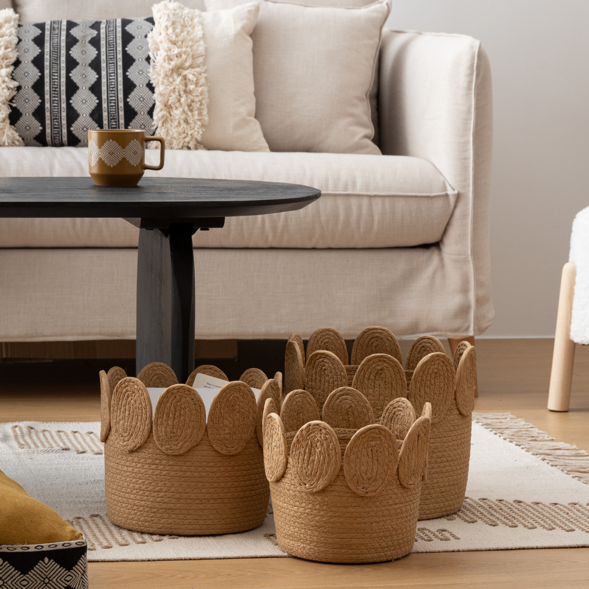 Set of 3 round baskets "Inuit dreams" L.22/26/29 cm