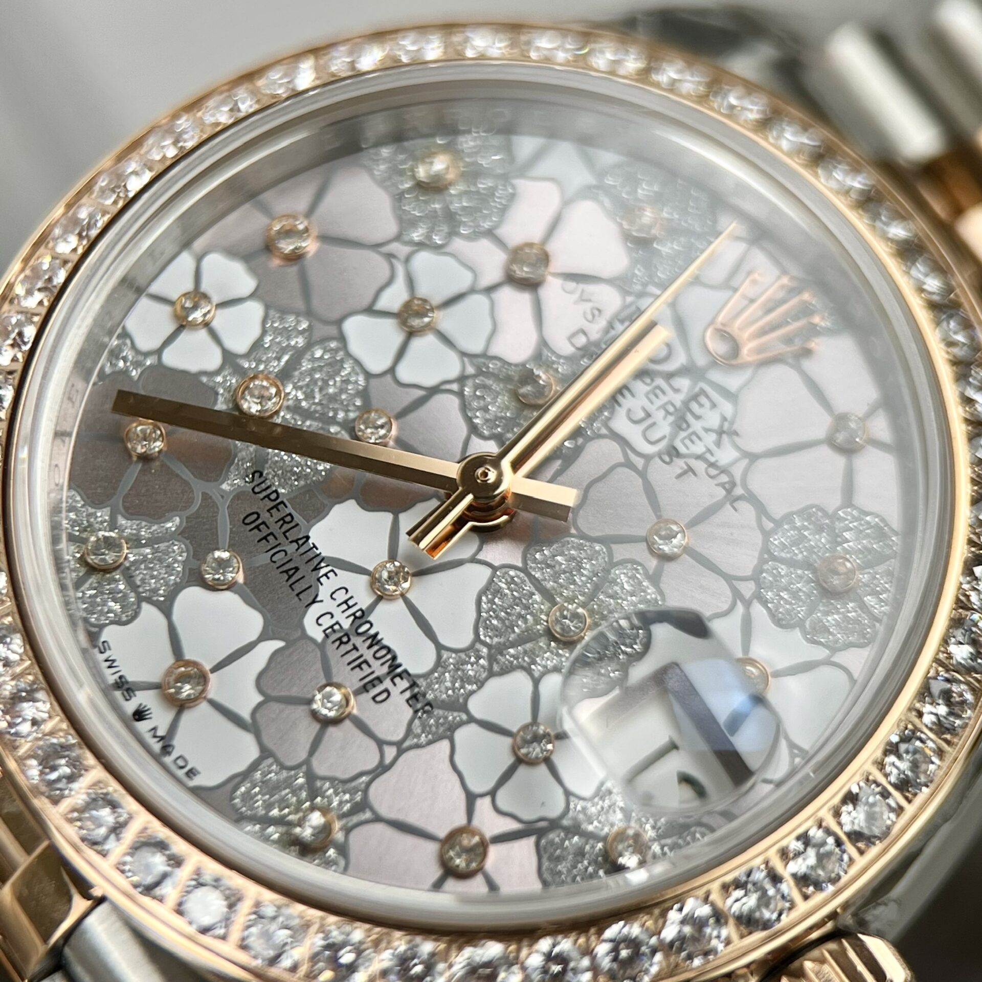 Rolex DateJust Replica Watch Flower Dial With Diamond Bezel 31mm - Top club