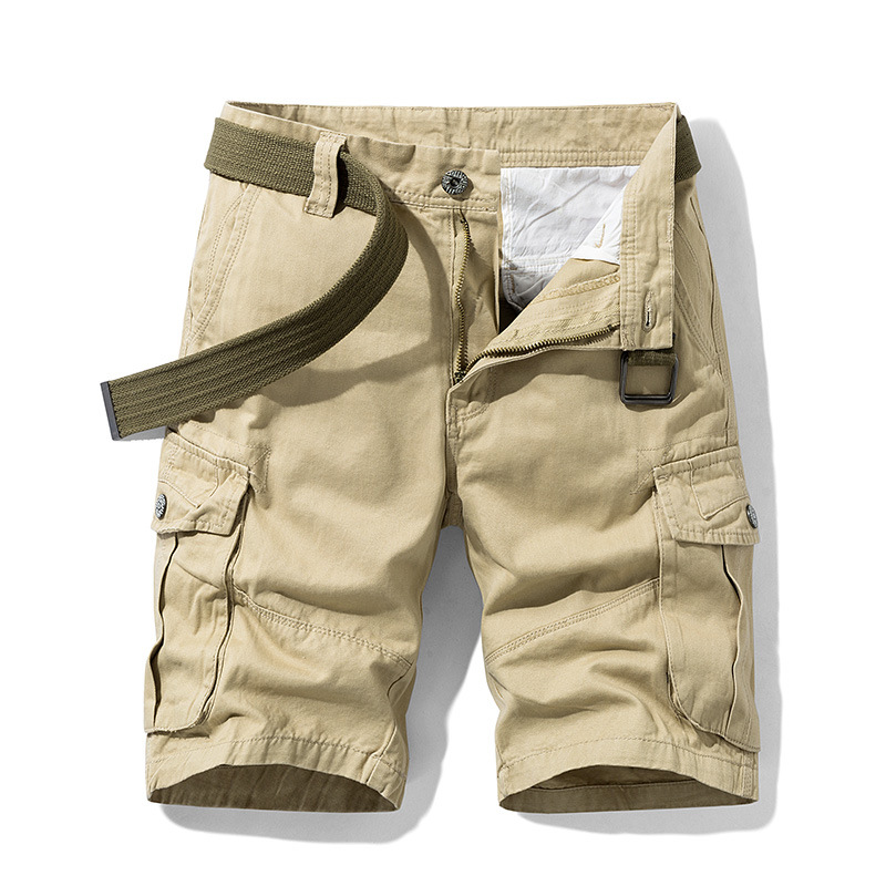 Summer men's shorts, trendy brand men's casual knee-length shorts, Japanese-style multi-pocket cargo pants, youth straight-leg pants