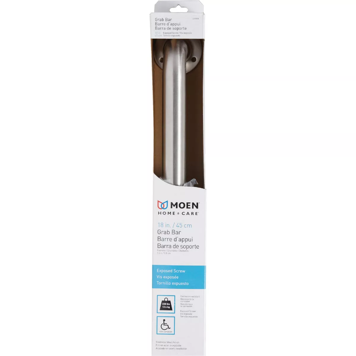 Moen Home Care 18 In. Exposed Screw Grab Bar, Stainless Steel