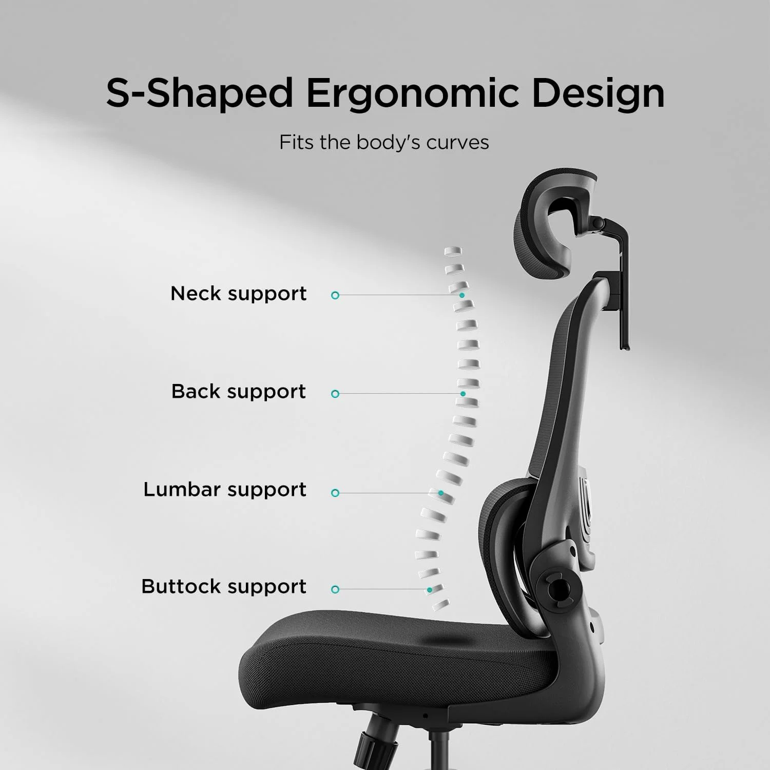 Hbada P1 Office Chair, Desk Chair with Adjustable Lumbar Support, Home Office Desk Chair with 2D Headrest, FILP-up Armrest, Swivel Computer Chair, Black - Image 5
