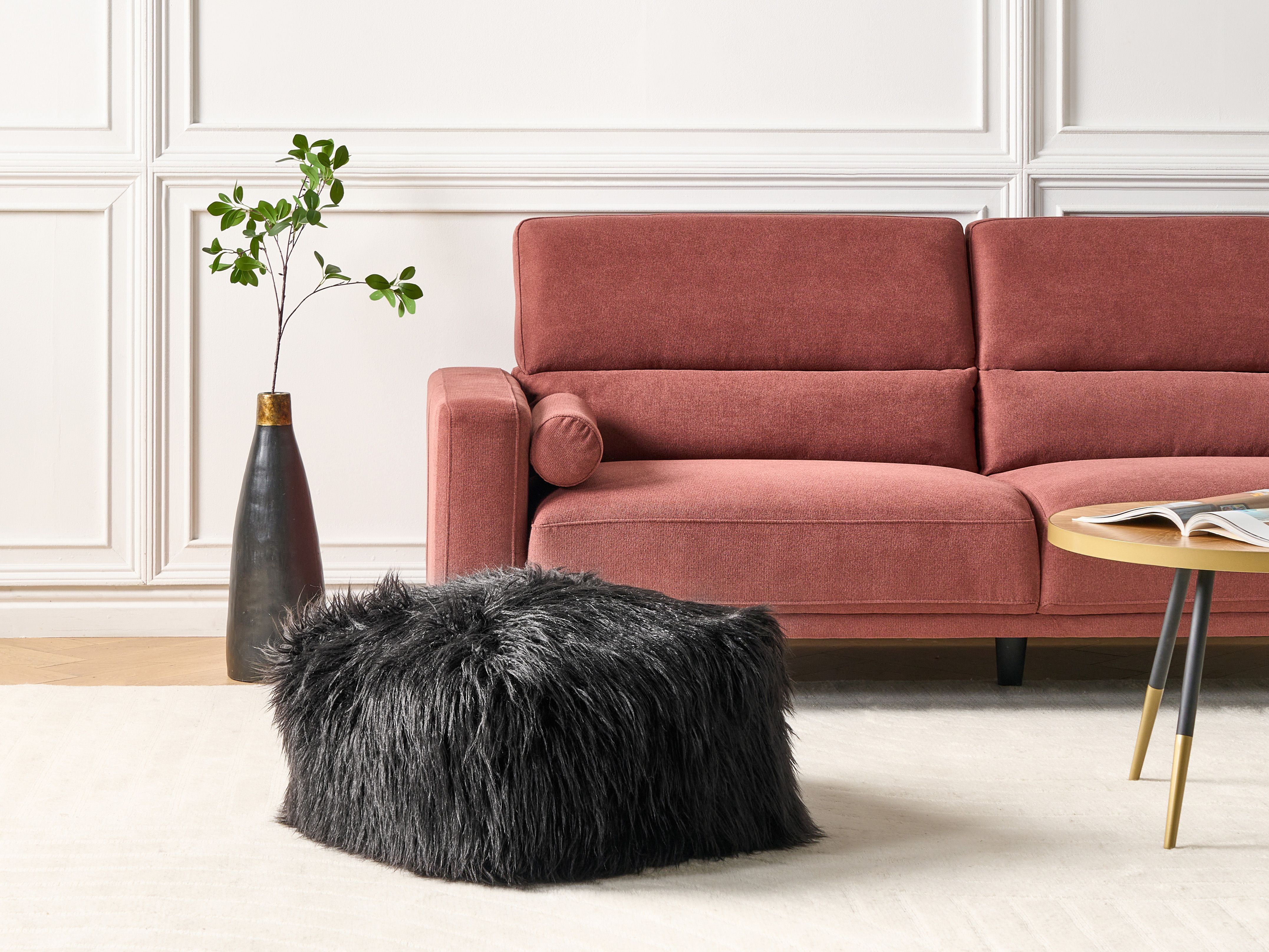 Pouffe MUKKI Faux Fur Black