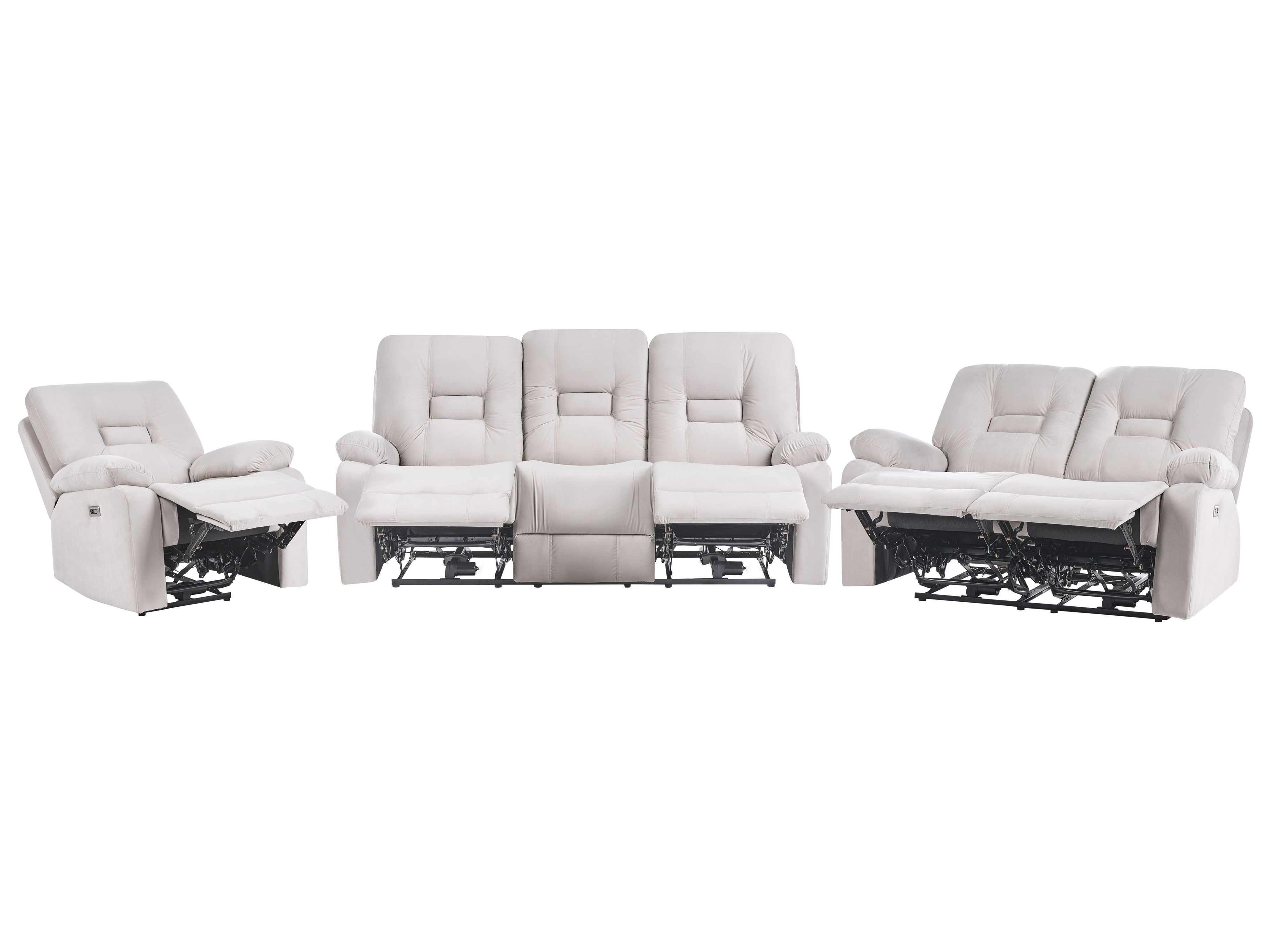 Electric Recliner Living Room Set 6 Seater BERGEN Velvet Light Beige with USB Port