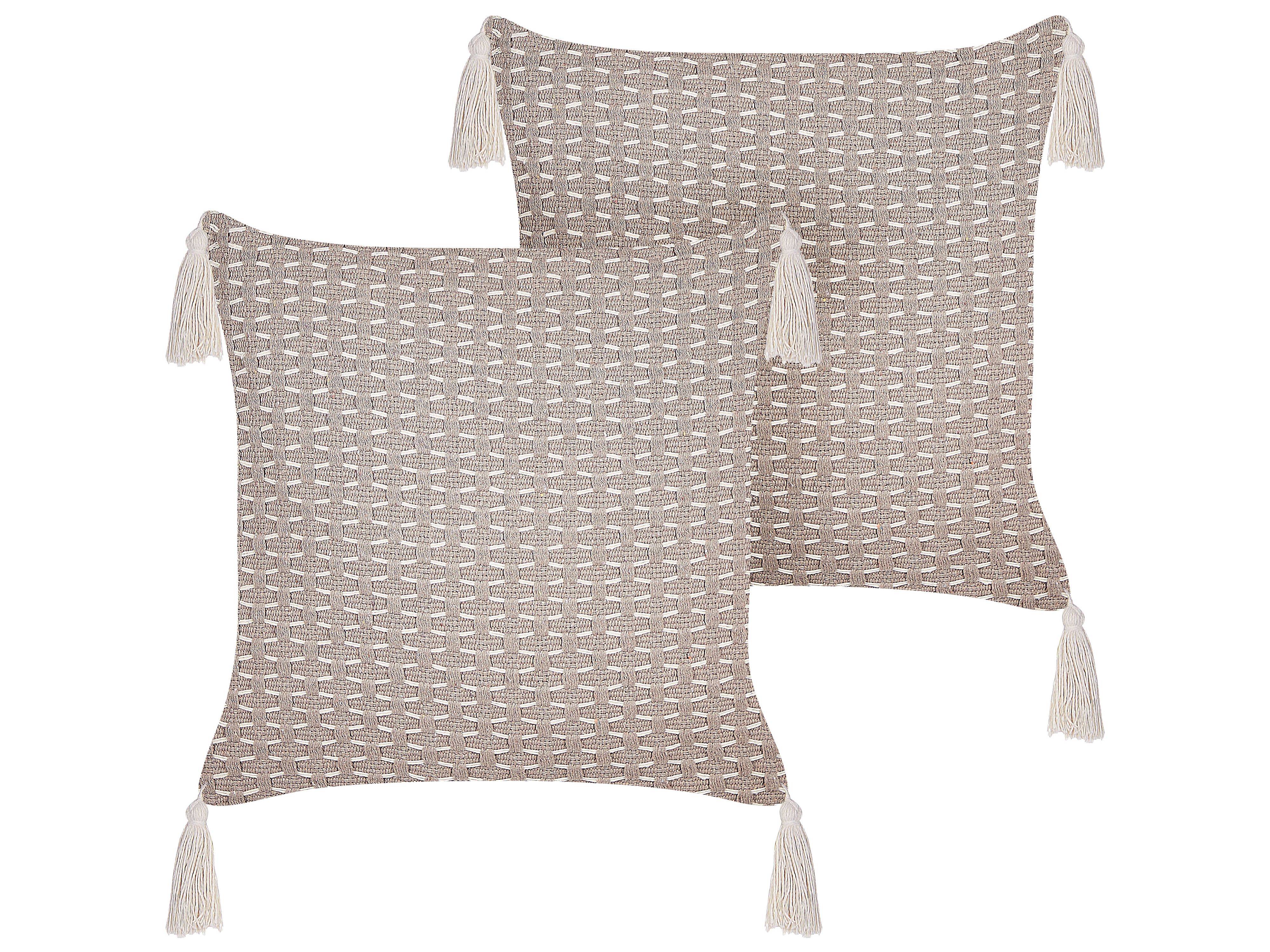 Set of 2 Decorative Cushions HAKONE 42 x 42 cm Taupe Geometric Pattern