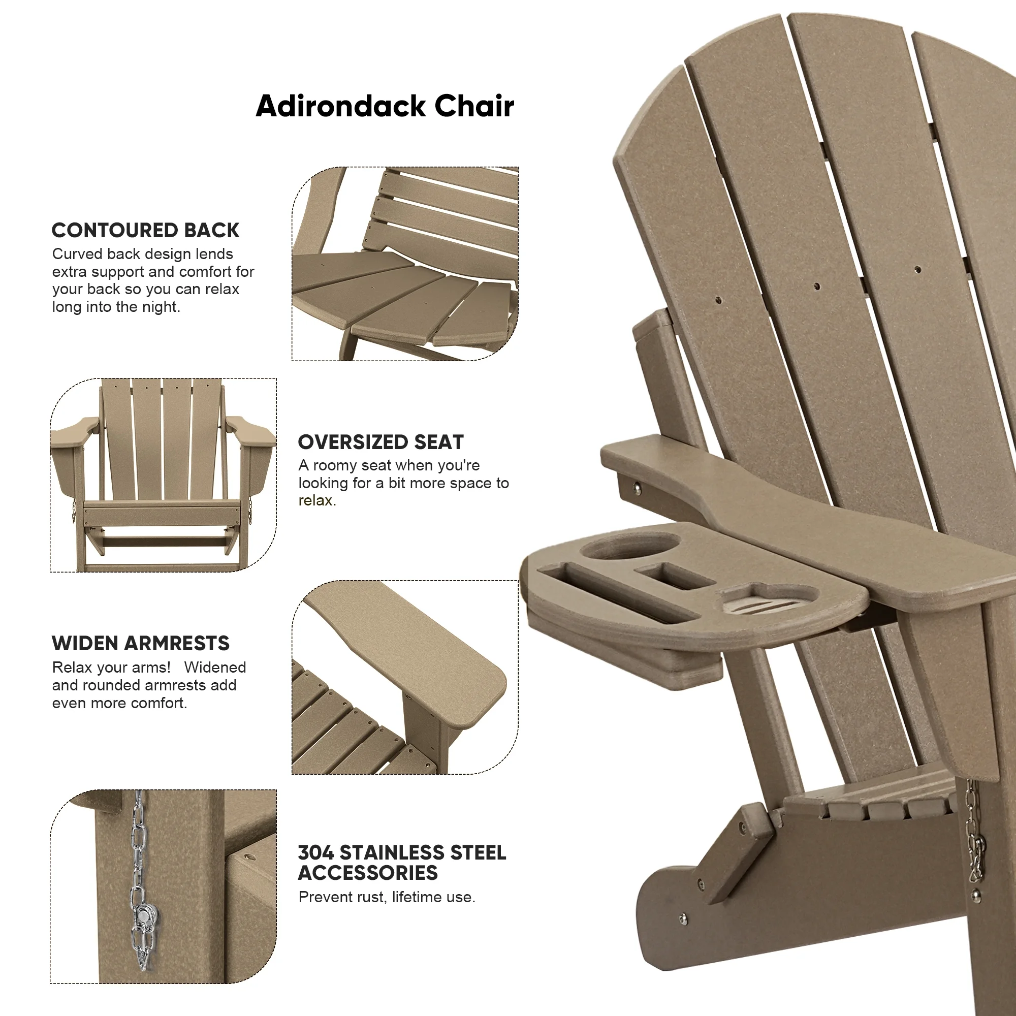 FOOWIN HDPE Plastic Adirondack Chairs Set of 4, Black - Image 110