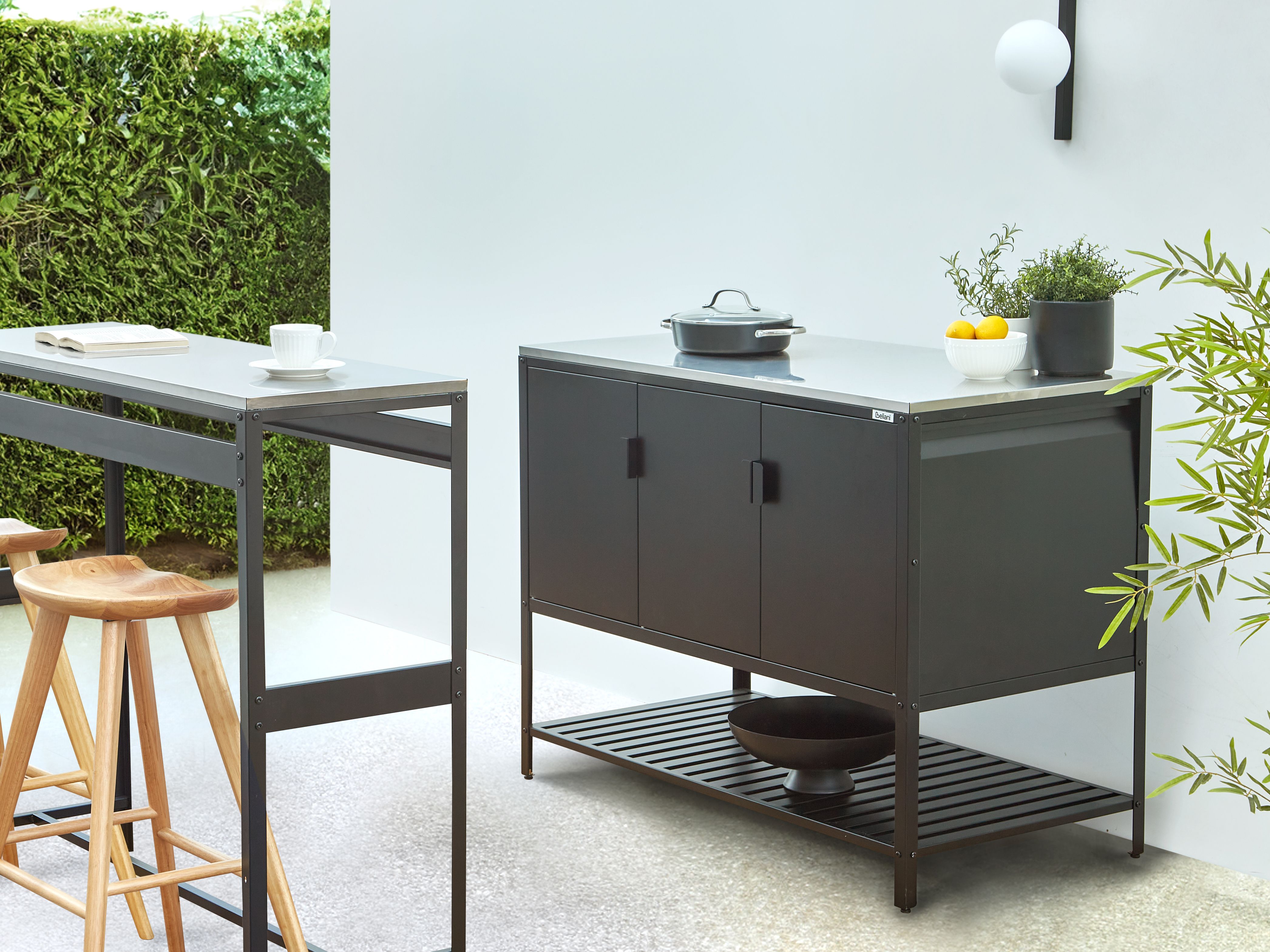 2 Piece Outdoor Kitchen Set with Bar Table MAENZA Metal Black