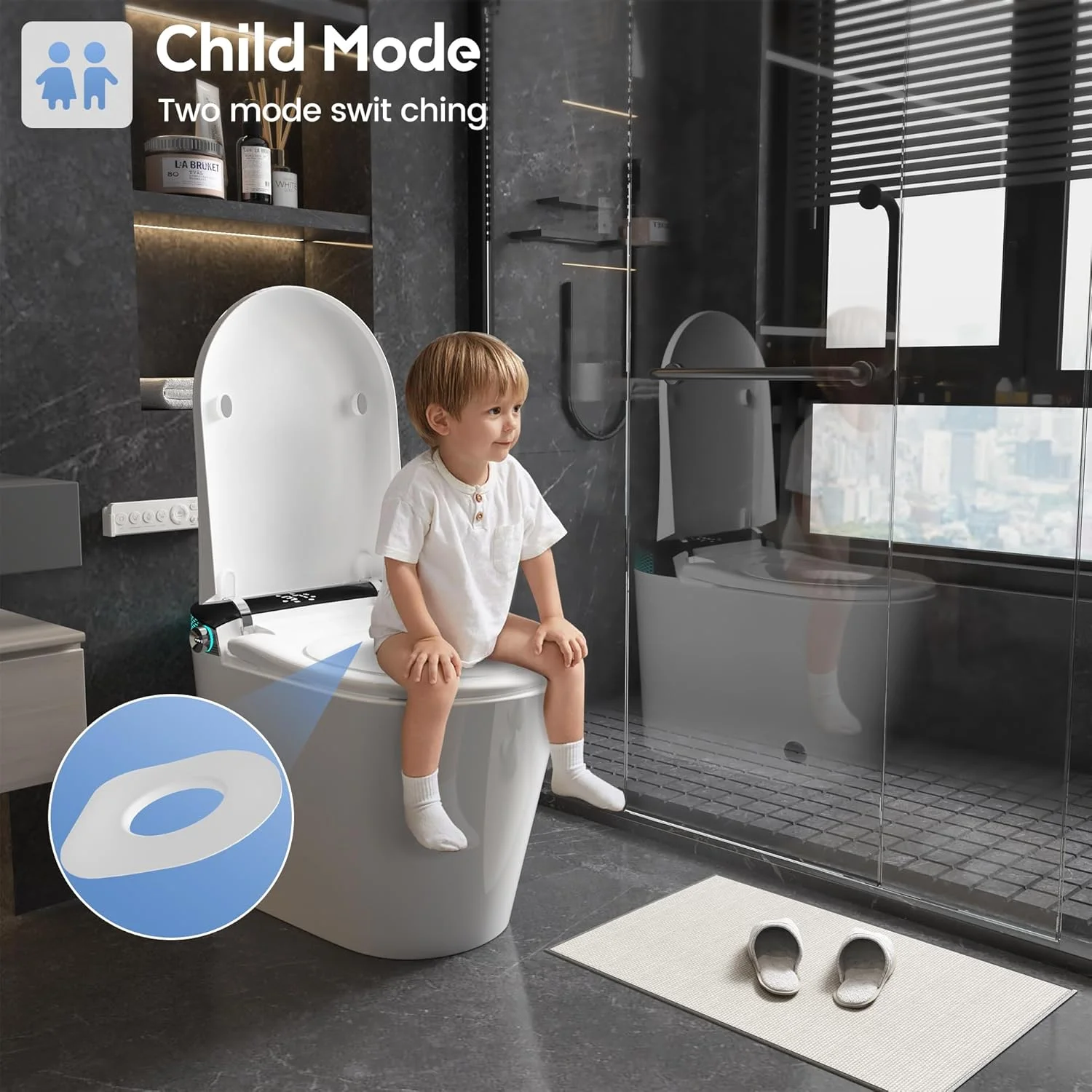 LALAHOO Smart Toilet with Bidet Built in, Auto Open & Close, Elongated Heated seat, Foot Sensor Flush, LED Display, Warm Water Wash, Dryer, Night Light, Black - Image 48