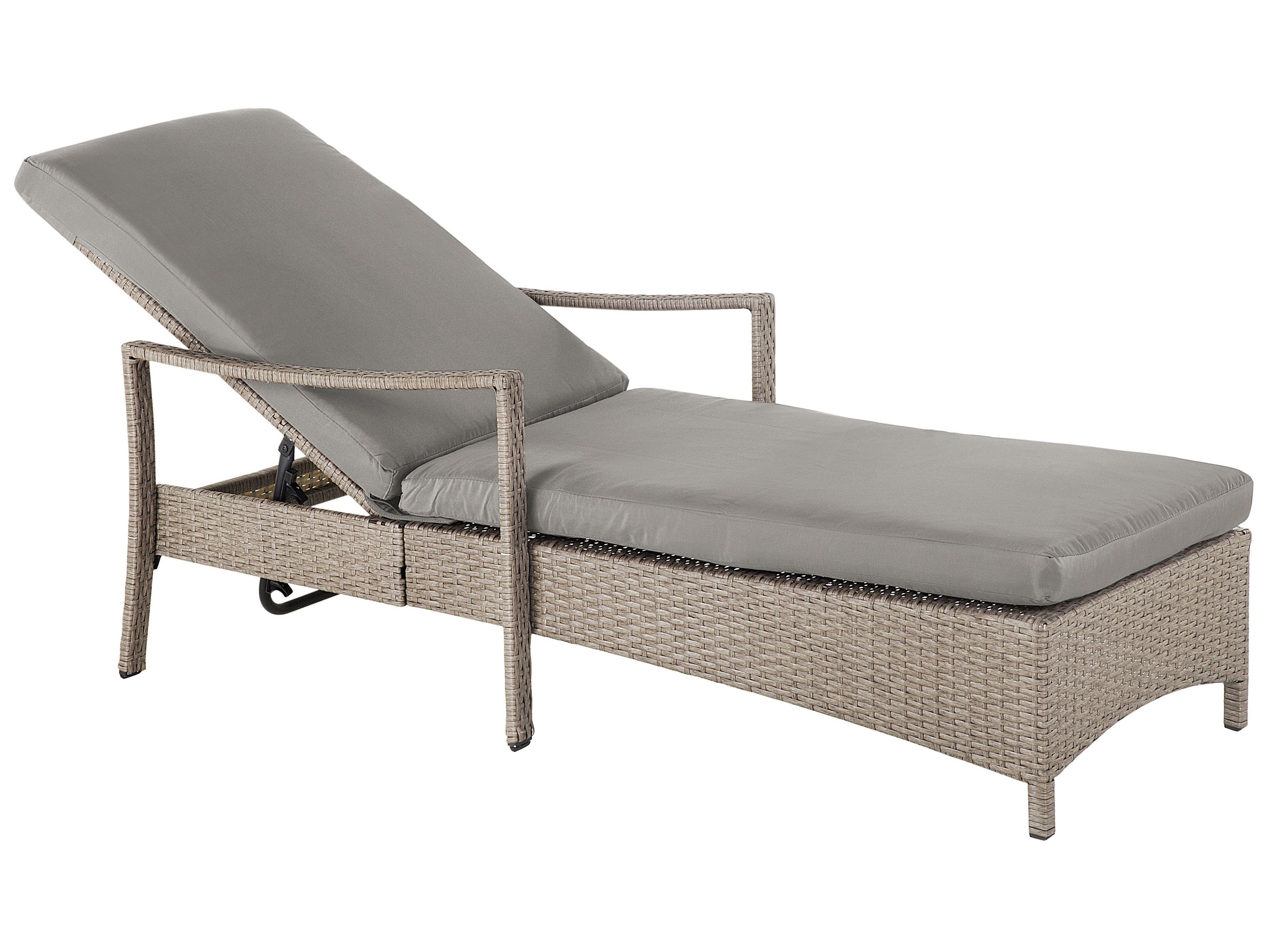 Sun Lounger with Cushion VASTO Reclining PE Rattan Taupe