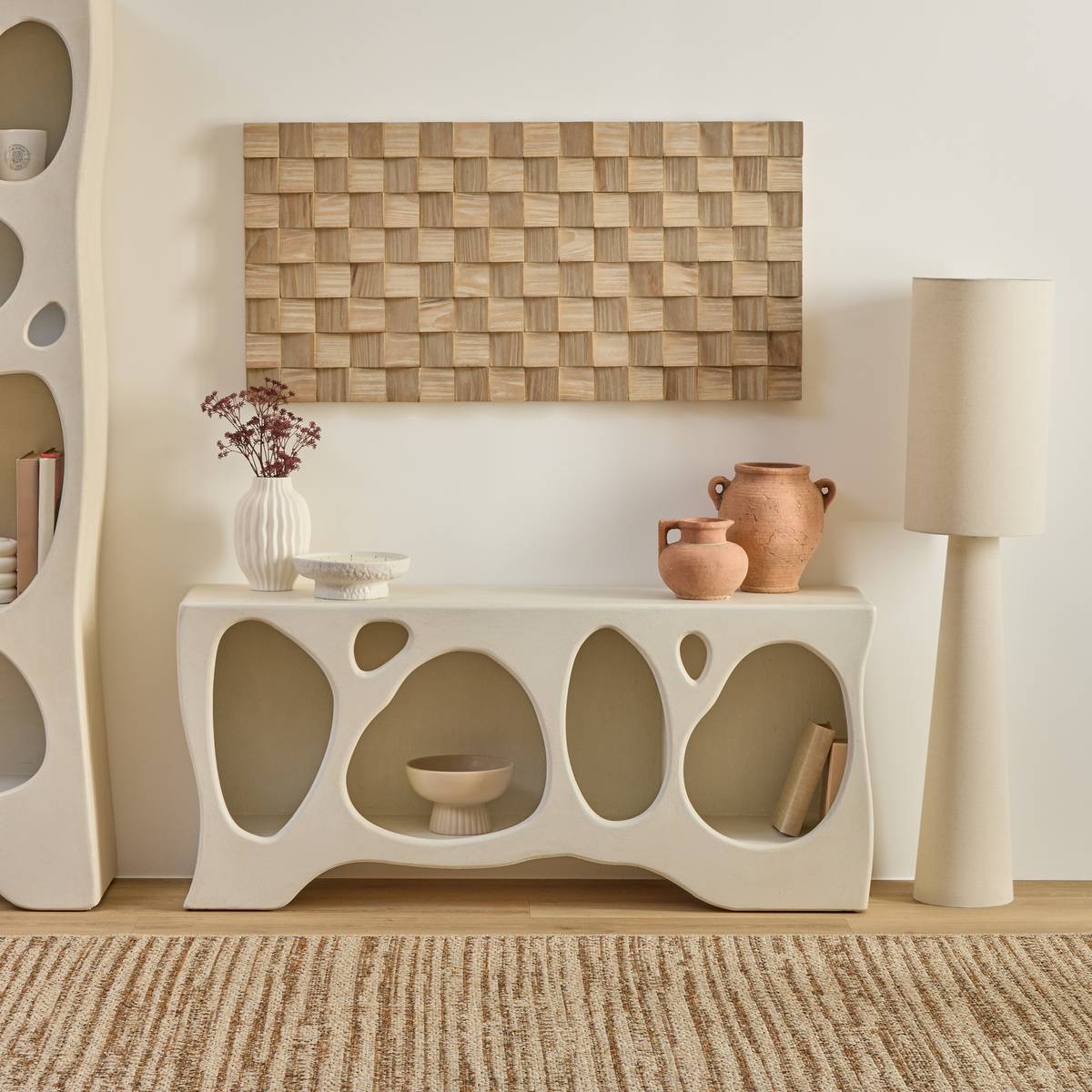 Low cabinet with 4 shelves "Chesni" Ivory, 137x36 cm