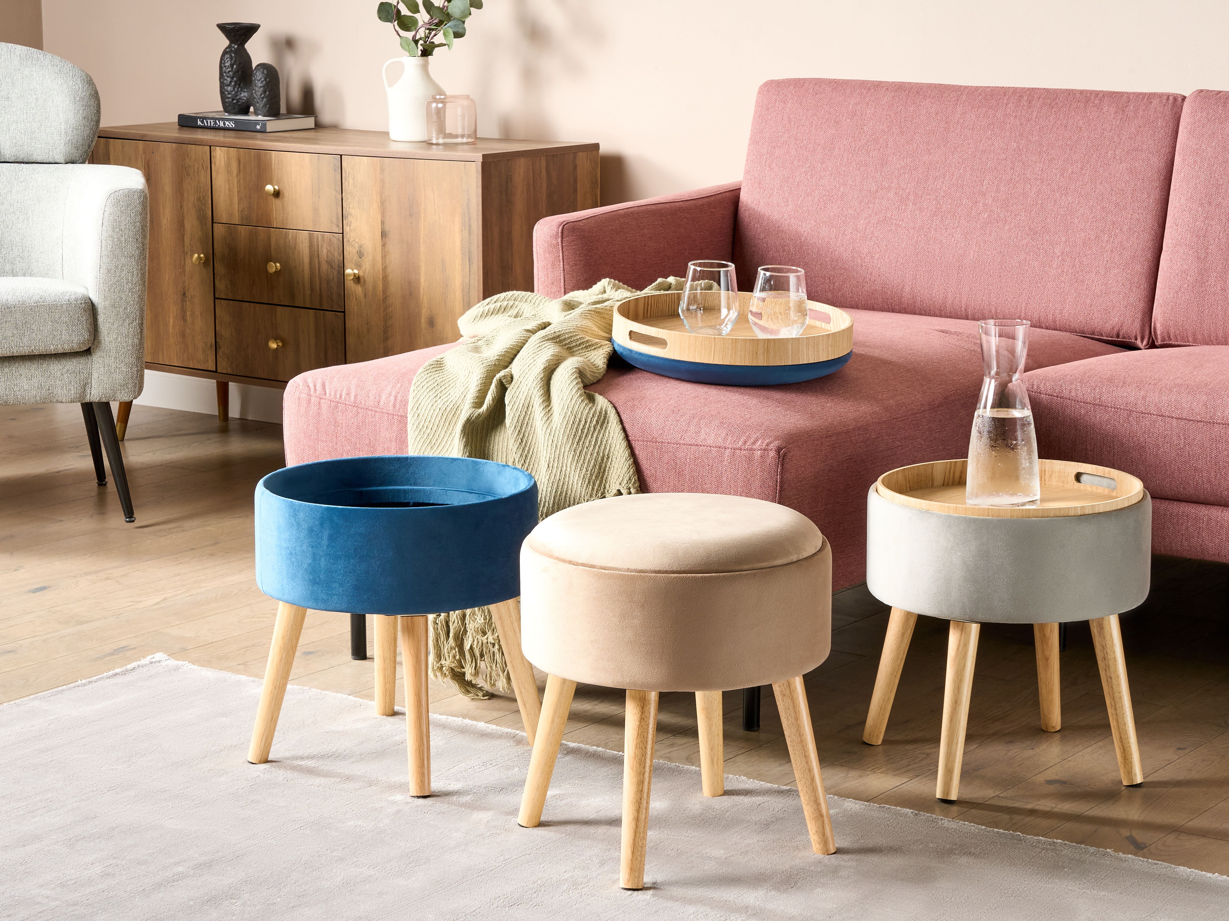 Storage Stool NEELY Velvet Beige