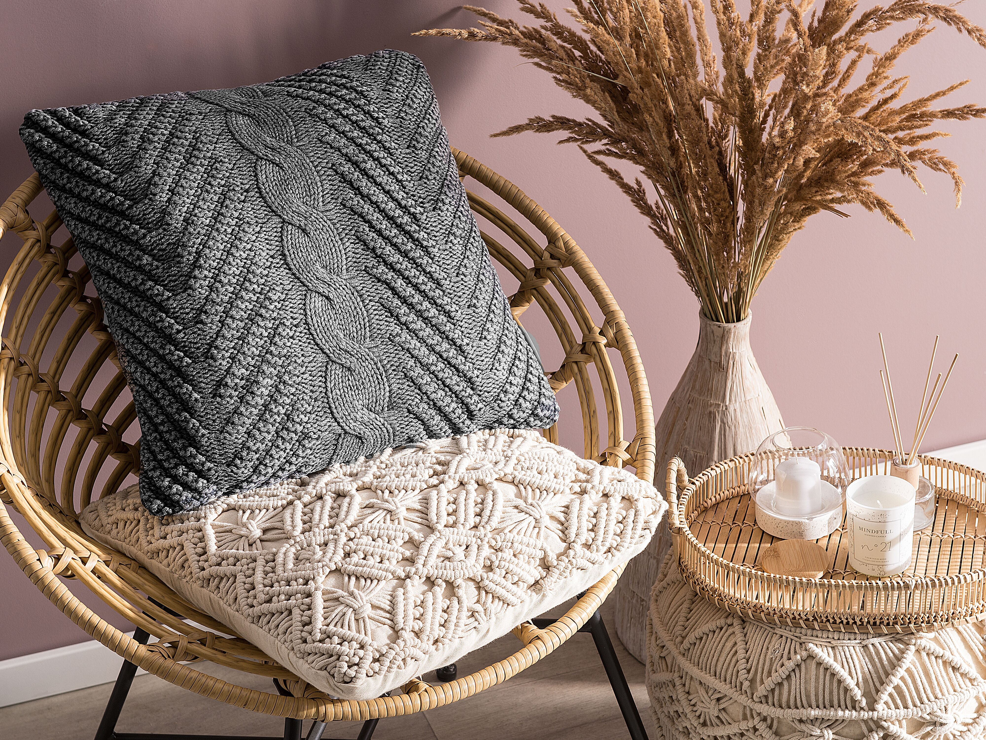 Set of 2 Decorative Cushions KONNI Cotton 45 x 45 cm Grey Chevron Pattern