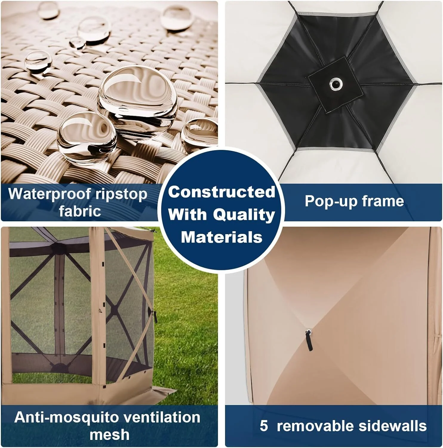 COBIZI 12'x12' Pop-up Gazebo Outdoor Camping Tent with 6 Sides Mosquito Netting, Waterproof, UV Resistant, Portable Screen House Room, Easy Set-up Party Tent with Carry bag, Ground Spike, Brown - Image 17