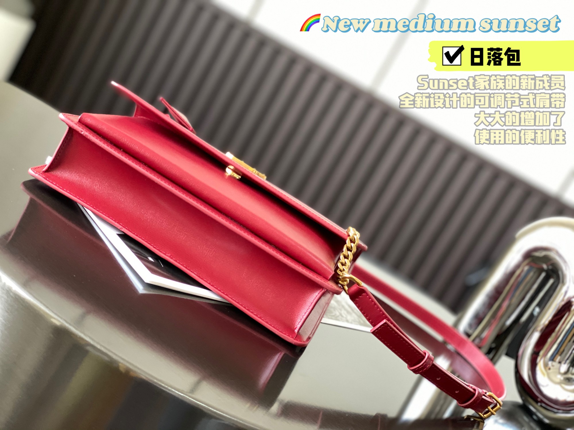 SUNSET MEDIUM TOP HANDLE IN SMOOTH LEATHER1:1High-quality replica