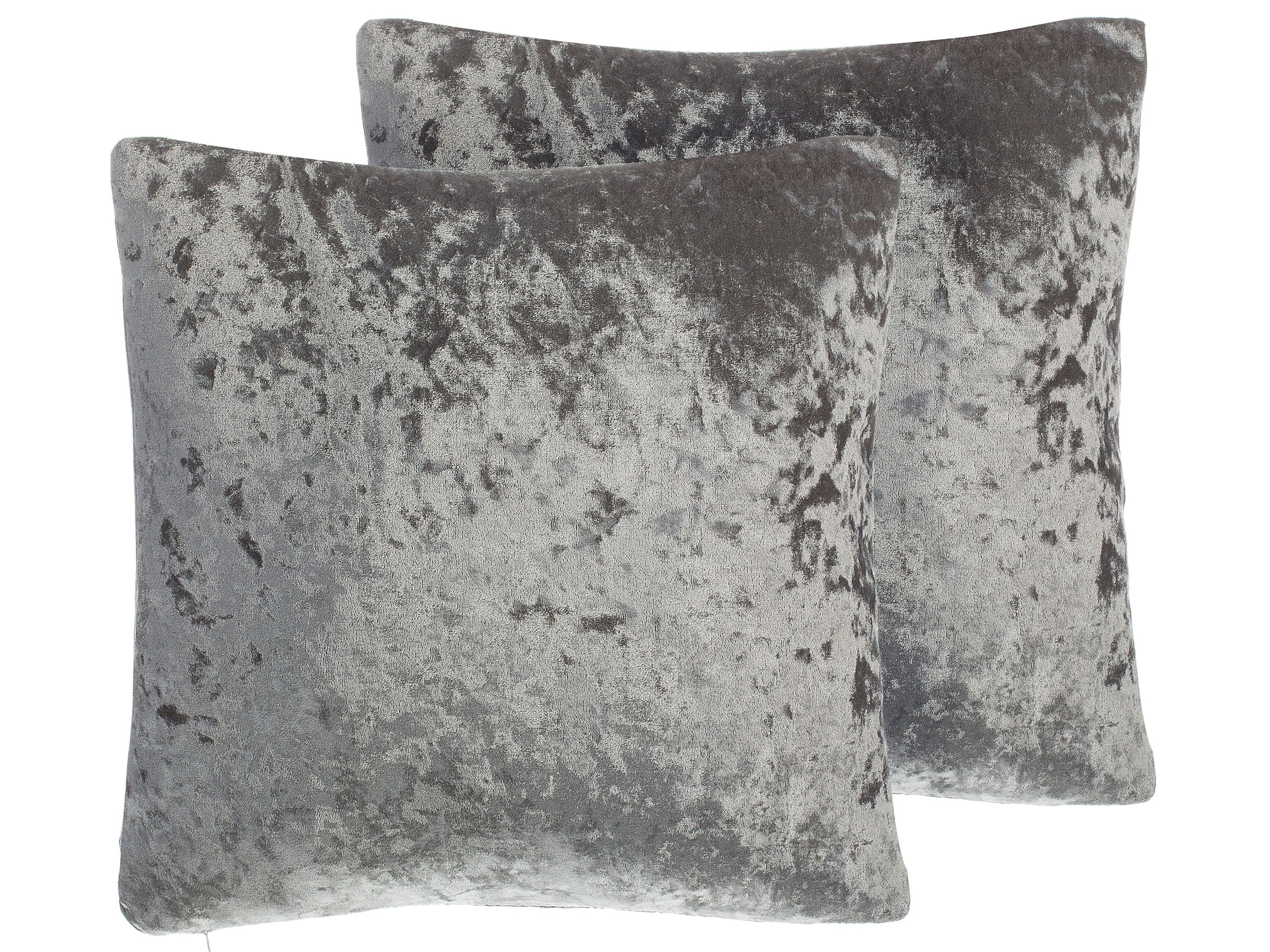 Set of 2 Decorative Cushions HOSTA Velvet 45 x 45 cm Grey Solid