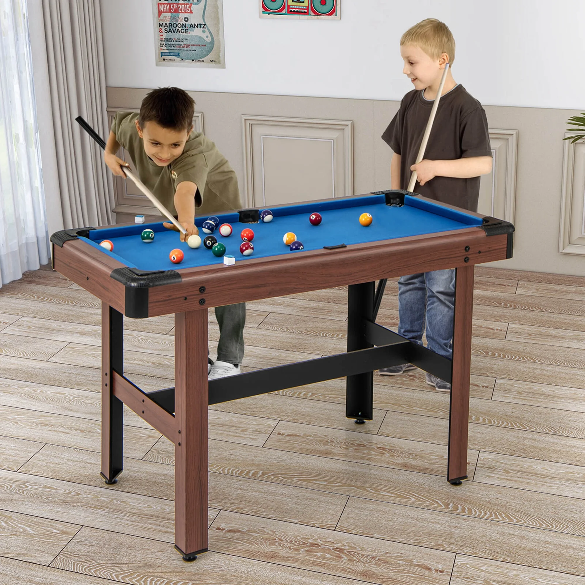 Costway 48" Pool Table for Kids & Adults with Full Set of Balls 2 Cue Sticks 2 Chalks Green - Image 11