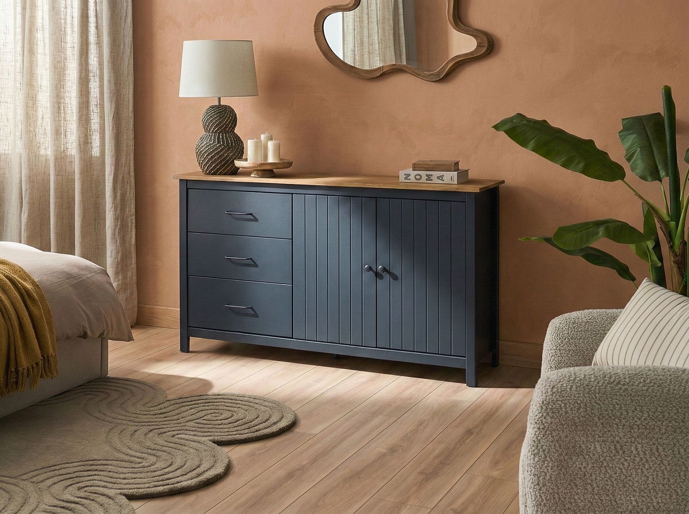 2 Door Sideboard LEONORA Pine Wood Dark Blue