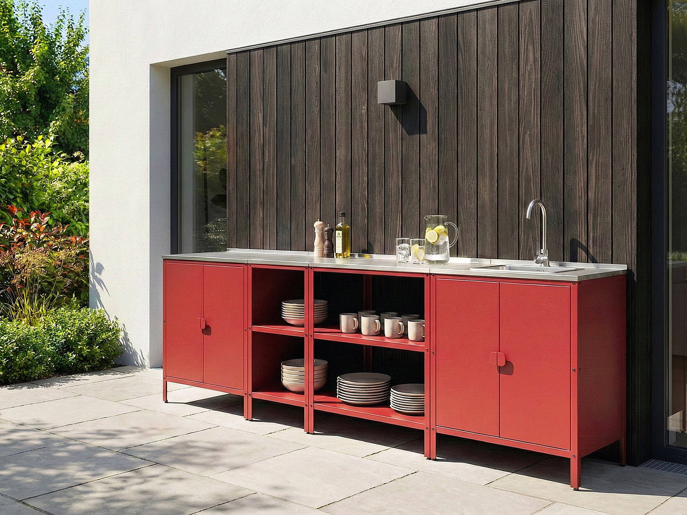 4 Piece Outdoor Kitchen Set with Sink VILAMA Metal Red