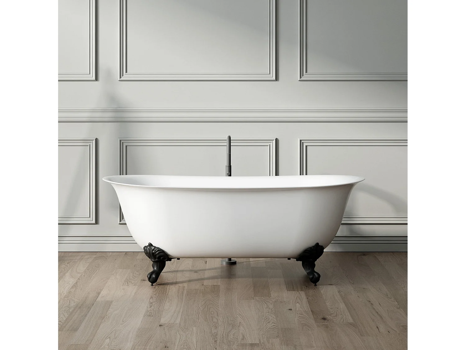 Baignoire sur pieds rétro SURRY HILLS Blanche 165 cm Pieds d'Aigle Noirs