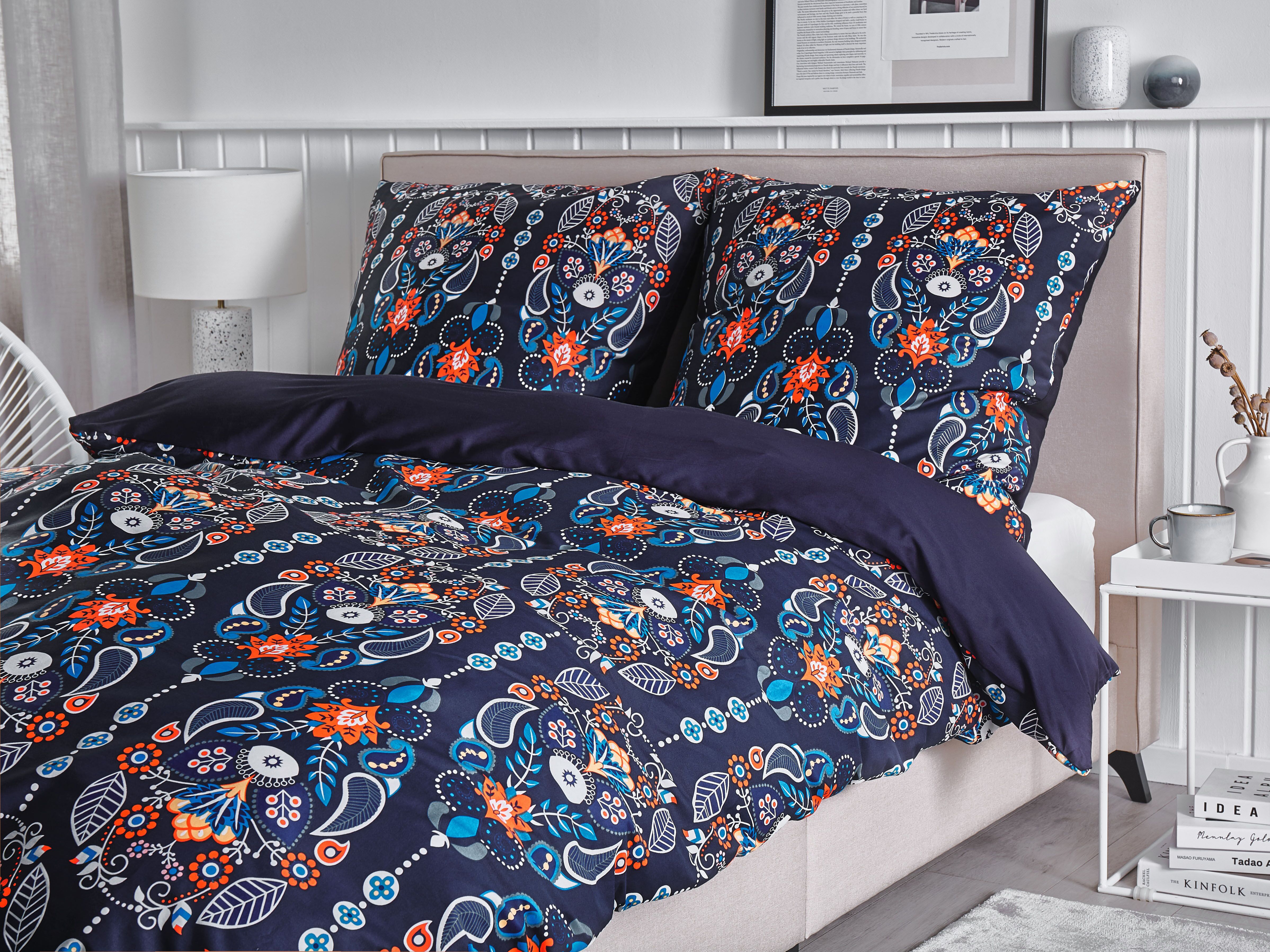 Duvet Cover Set MADRONA Sateen Cotton 135 x 200 cm Dark Blue