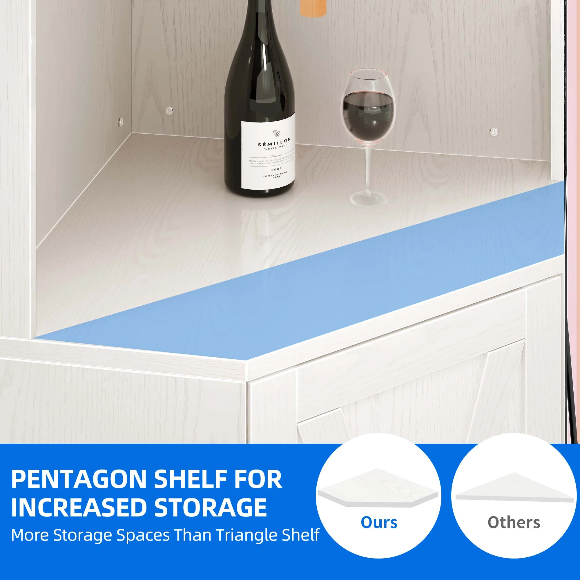 Dextrus 67" Corner Bar Cabinet with LED Lights, Wine Glass Holder & Storage Shelves, Black - Image 8