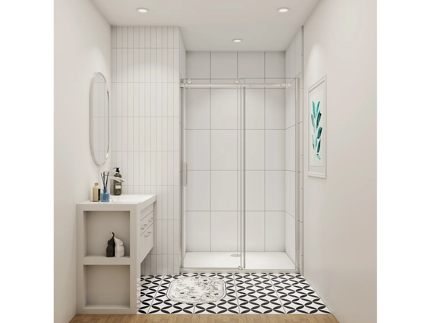 Aica porte de douche coulissante chromé 160x195cm, 8mm verre sécurit anticalcaire, installation en niche,Paroi de douche avec porte coulissante