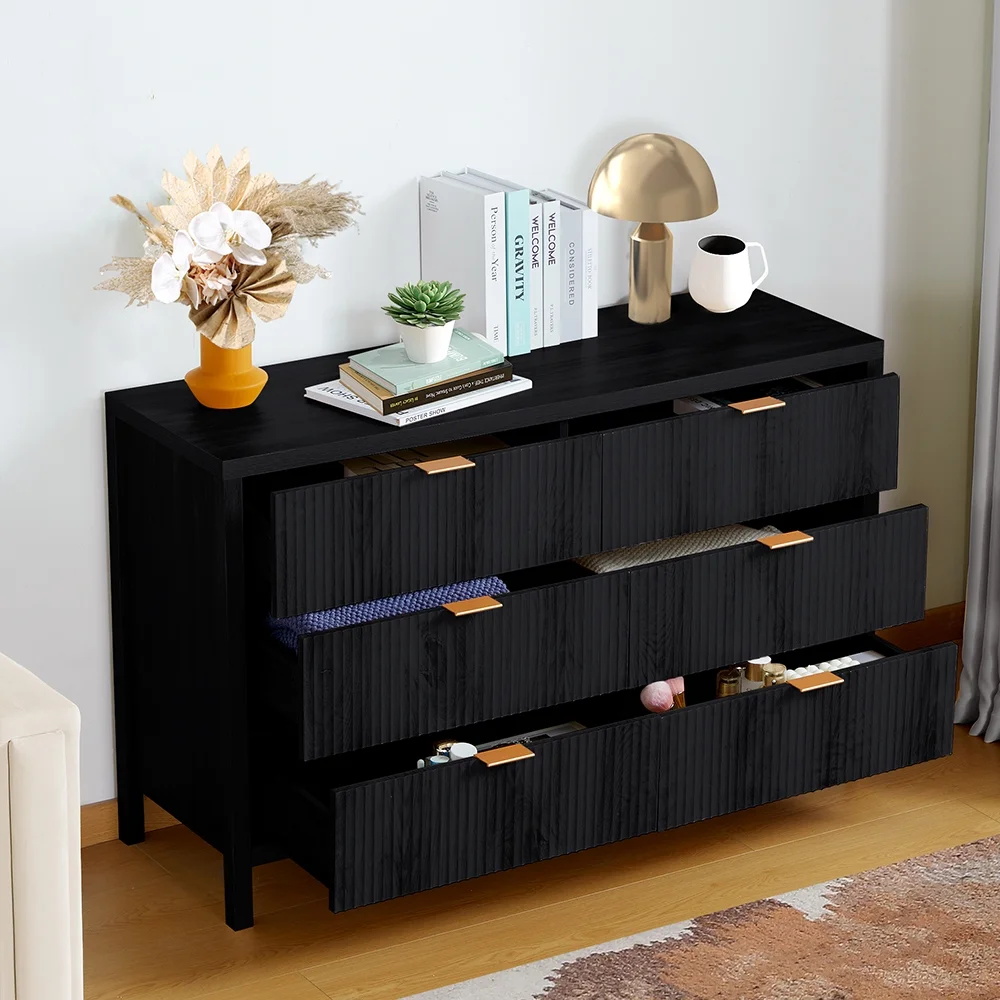 YOCWO Fluted Nightstand for Bedroom Set of 2 , Wood Bedside Table Set of 2 with Drawers, Black - Image 11