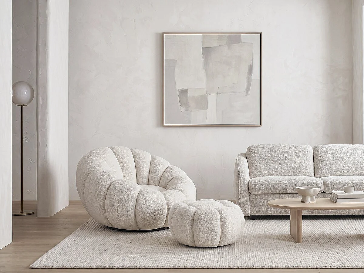 Fauteuil avec pouf style bubble en tissu bouclette 