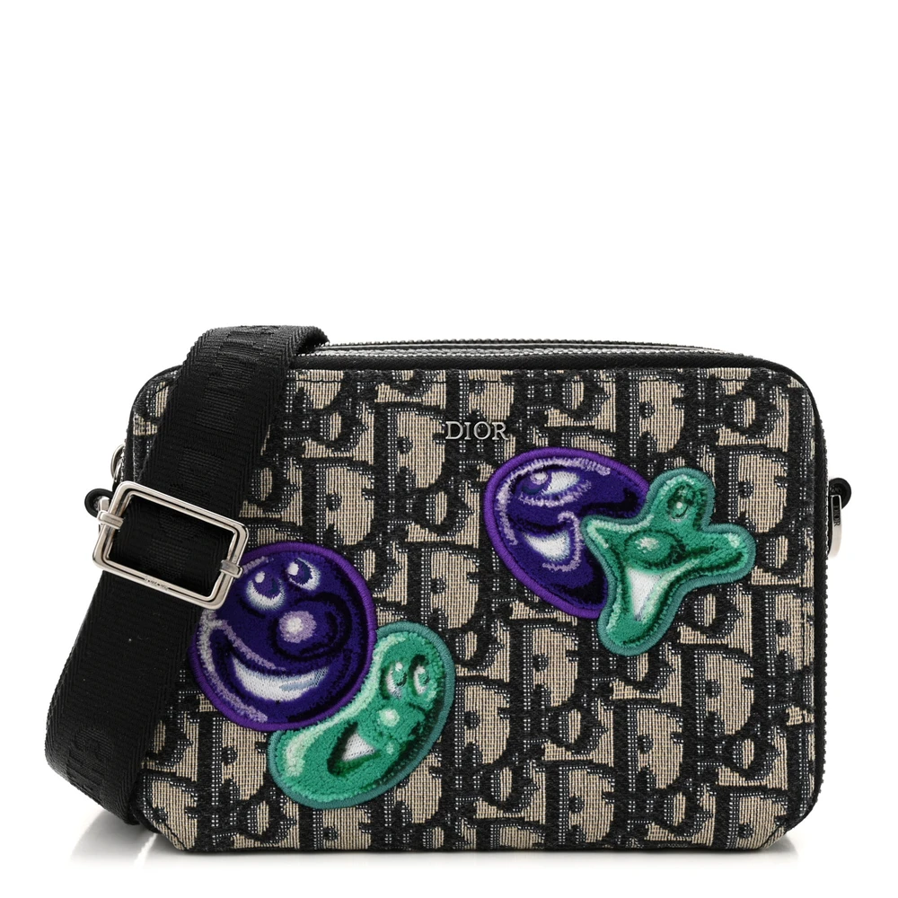 Dior x Kenny Scharf Charcoal Oblique Embroidered Canvas Patches Crossbody Silver Hardware High-quality Replica