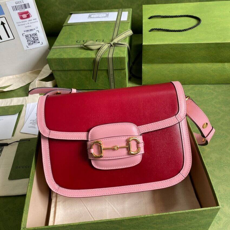 Replica Gucci Horsebit 1955 Small Shoulder Bag 602204 Red And Pink Leather1:1High-quality replica