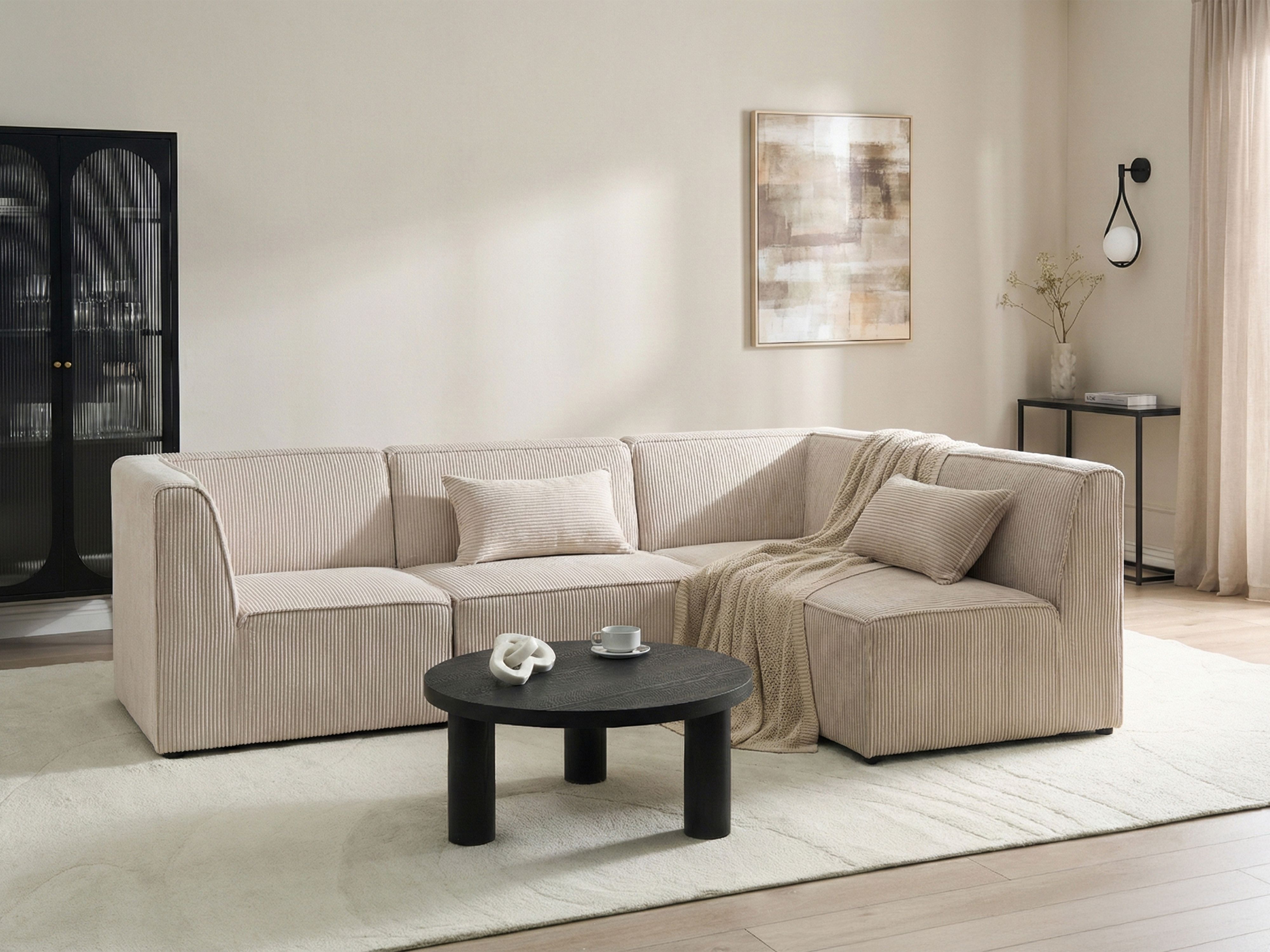 Modular Corner Sofa 4 Seater LEMVIG Corduroy Beige Left Hand