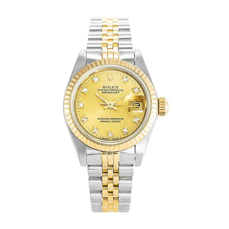 Rolex Datejust Yellow Gold Steel Diamond Dial Ladies 69173 Jubilee Replica - Elite Watch Atelier