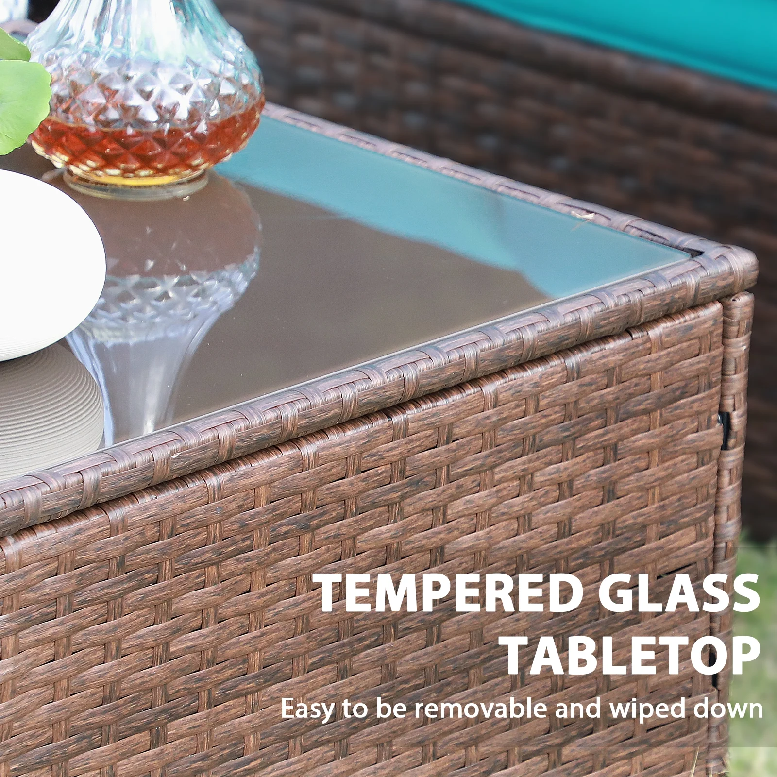 JOIVI 3 Pieces Patio Conversation Set, PE Wicker Rattan Outdoor Furniture Set, 2 Ways Small Sectional Sofa, Tempered Glass Coffee Table, Silver-Gray - Image 48