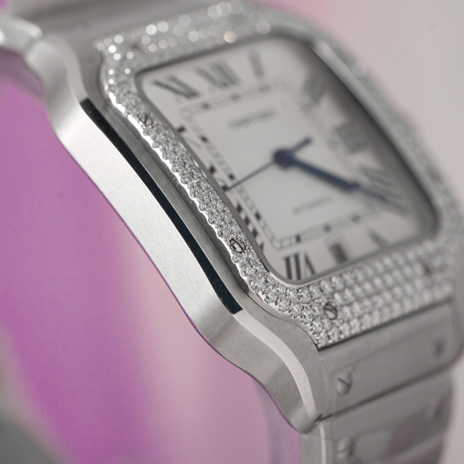Cartier Replica 11 Watch Santos Moissanite Diamond Bezel White Dial BV Factory 39.8mm - Top club