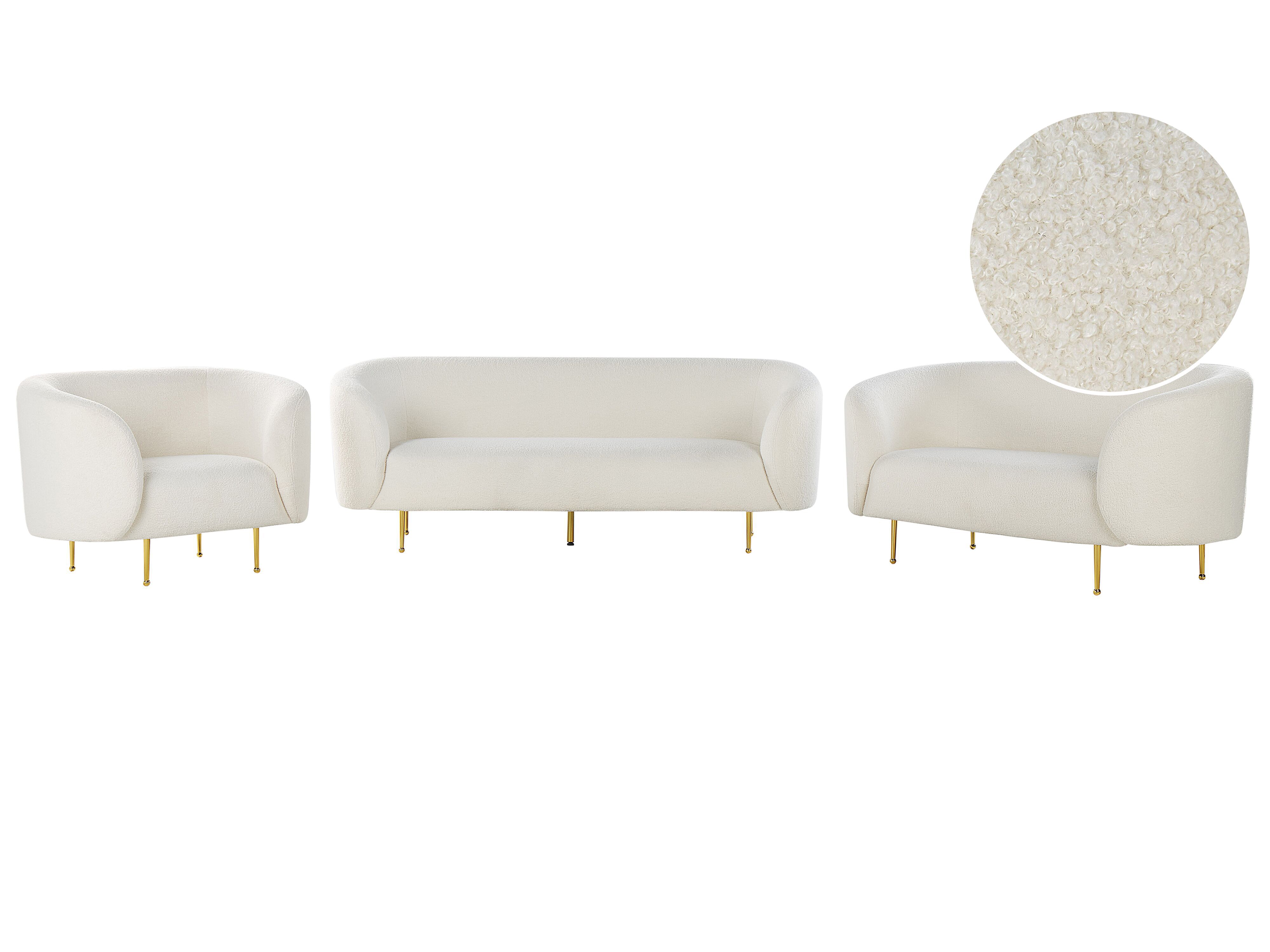 Living Room Set 6 Seater LOEN Boucle White