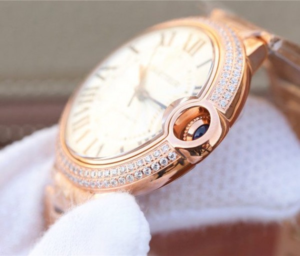 Replica Cartier Ballon Bleu 36mm RG White Textured Dial Diamond Bezel - Top club