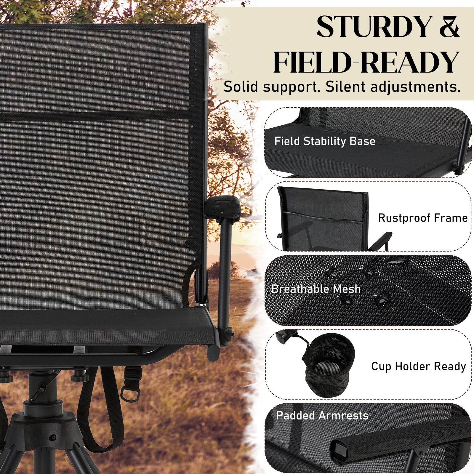 Danrelax 360�� Silent Camo Hunting Blind Chair, Armrests, Side Pouch, Telescopic Legs - Image 18