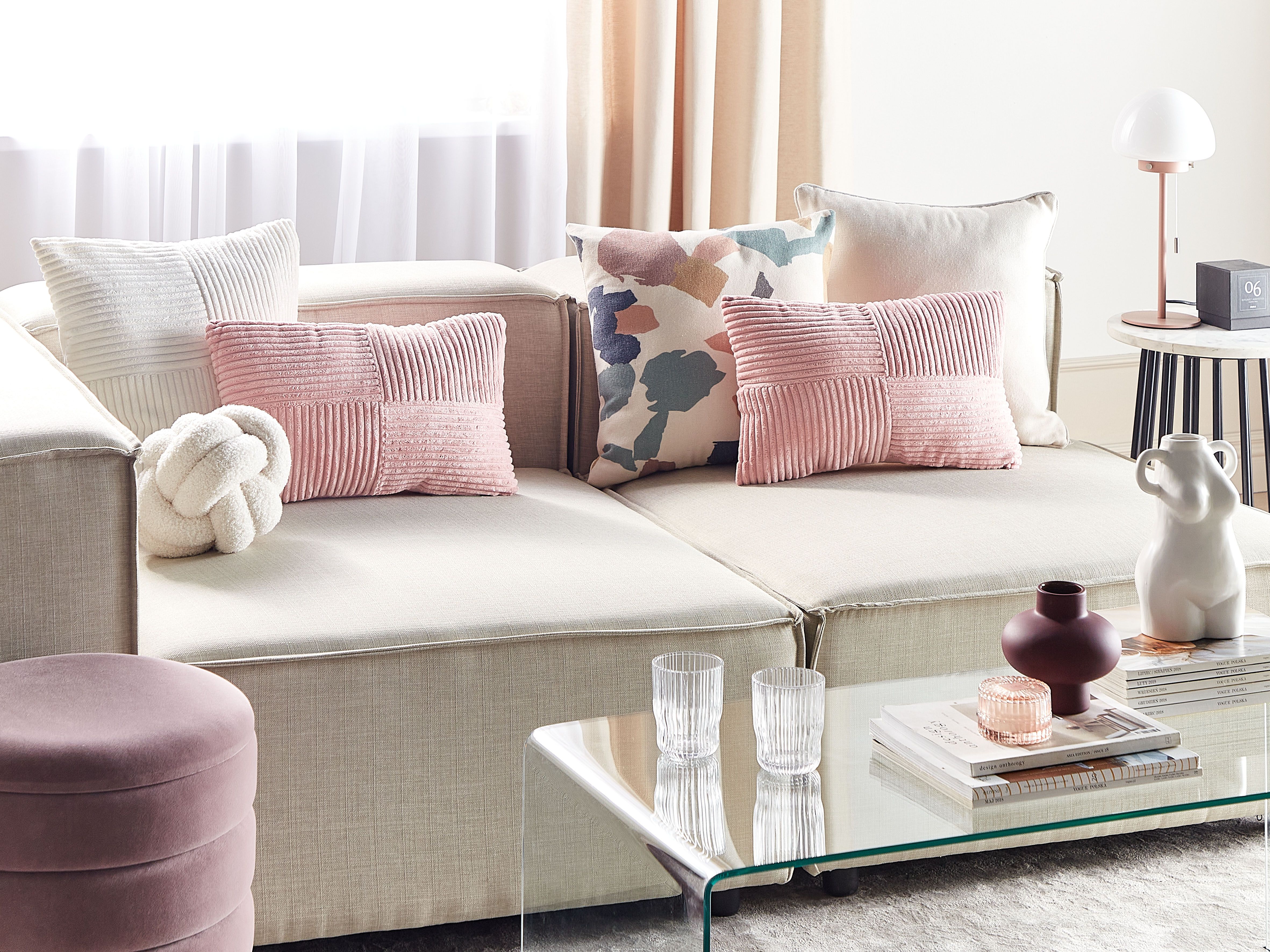 Set of 2 Decorative Cushions MILLET Corduroy 30 x 50 cm Pink Geometric Pattern