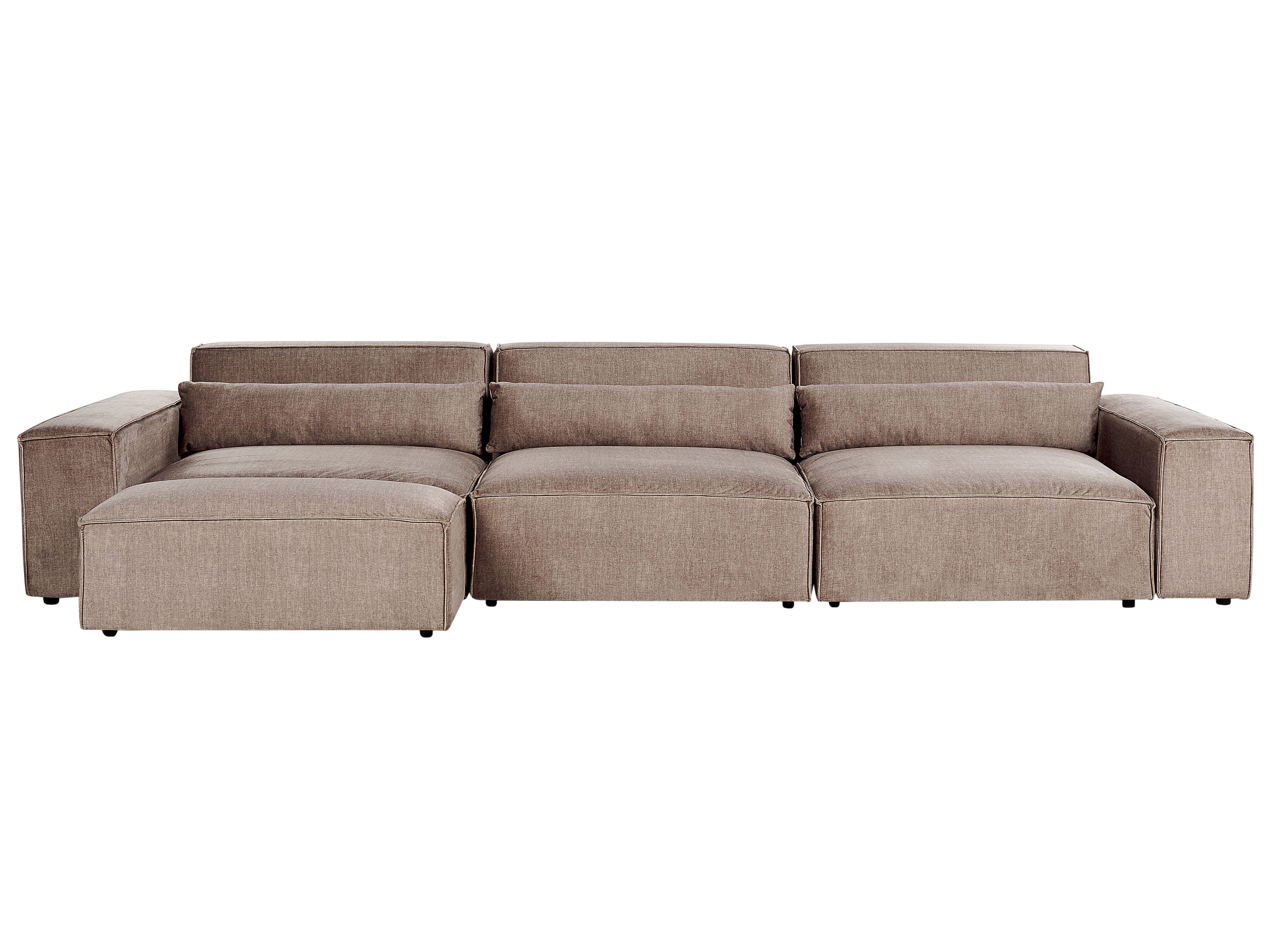 Modular Sofa 3 Seater HELLNAR Fabric Light Brown with Ottoman