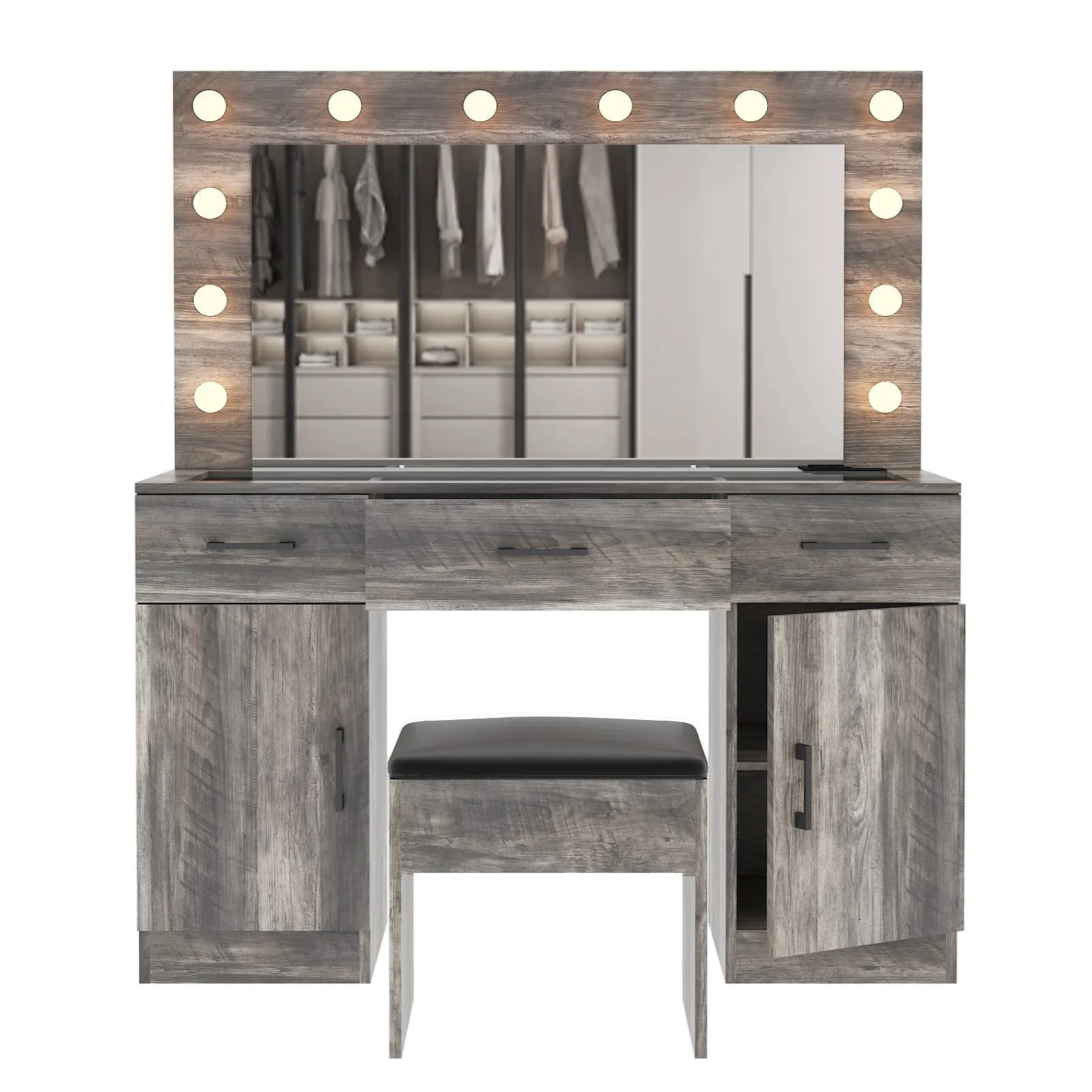 Ktaxon Large Makeup Vanity, Vanity Table Set w/ Visible Glass Top w/ Charging Station, White - Image 38