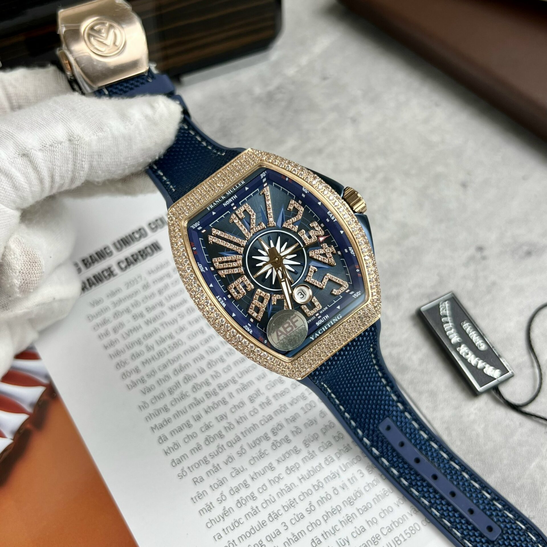Franck Muller Replica 11 Watch V45 Blue Dial Rose Gold Case 45mm - Elite Watch Atelier