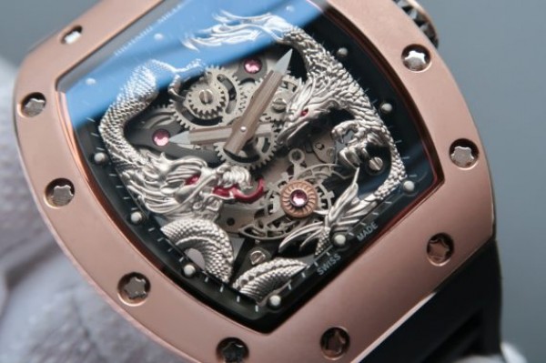 Replica Richard Mille RM057 Dragon Phoenix RG Case SS Dragon Dial Black Rubber Strap - Elite Watch Atelier