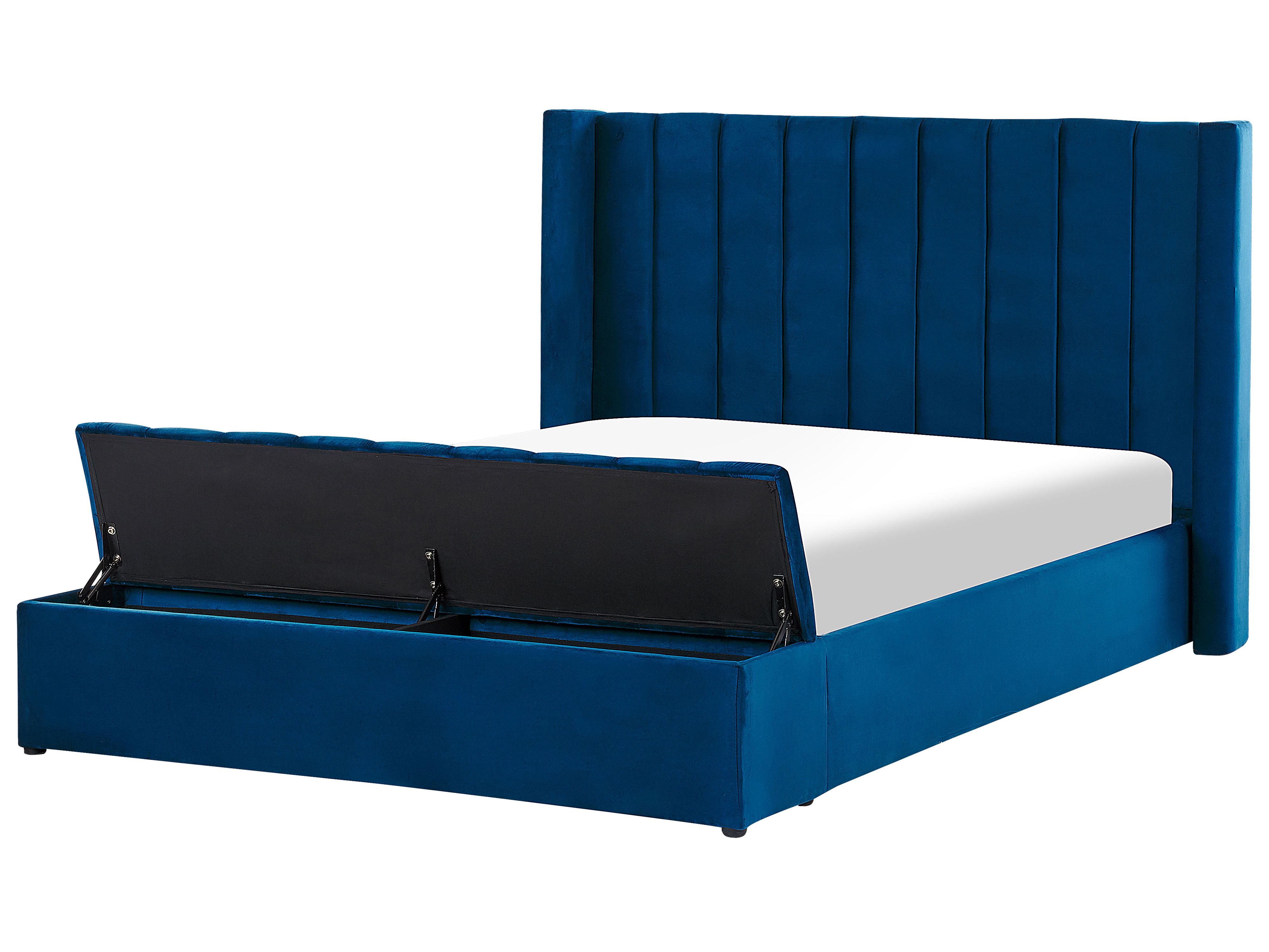 Waterbed with Storage Bench Velvet NOYERS 160 x 200 cm (EU King Size) Blue